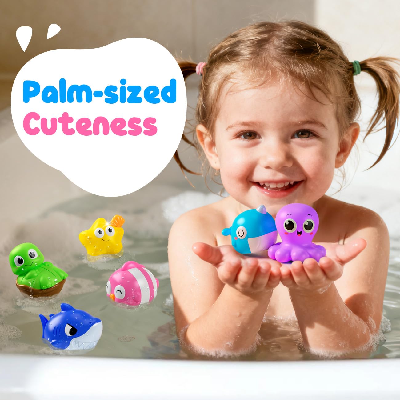 Light Up Bath Toys for Kids Ages 1-3, Pool Toys for 1 2 3 Year Old Girl Boy, Water Activated Bath Toys for Toddlers 3-5, Glowing Bathtub Toys for Baby Boy & Girl Gifts, 6 Pack