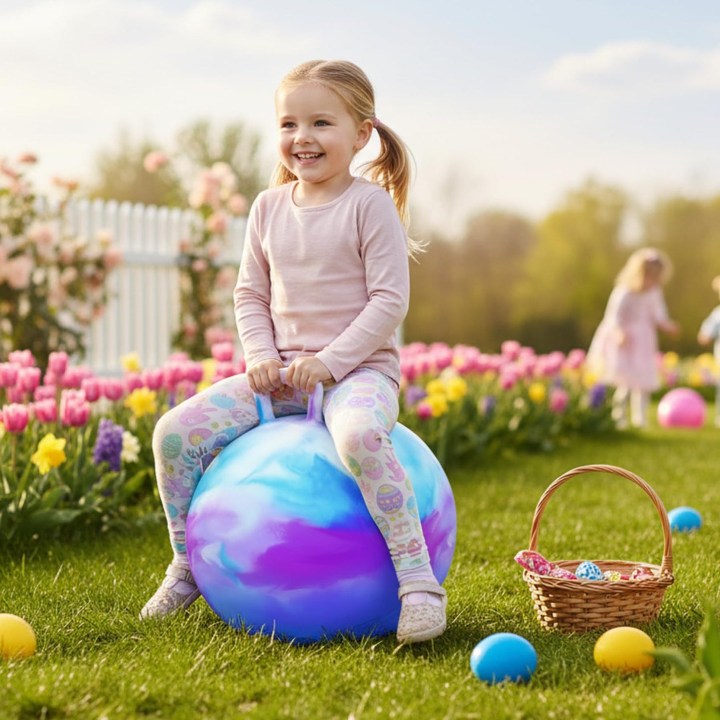 Upper Rider Hopper Ball for Kids 3-6, 18" Hippity Hop Balls, Outdoor Toys for Kids Ages 4-8 Bouncy Ball with Handle, Hopping Ball Birthday/Easter Gift Cloud
