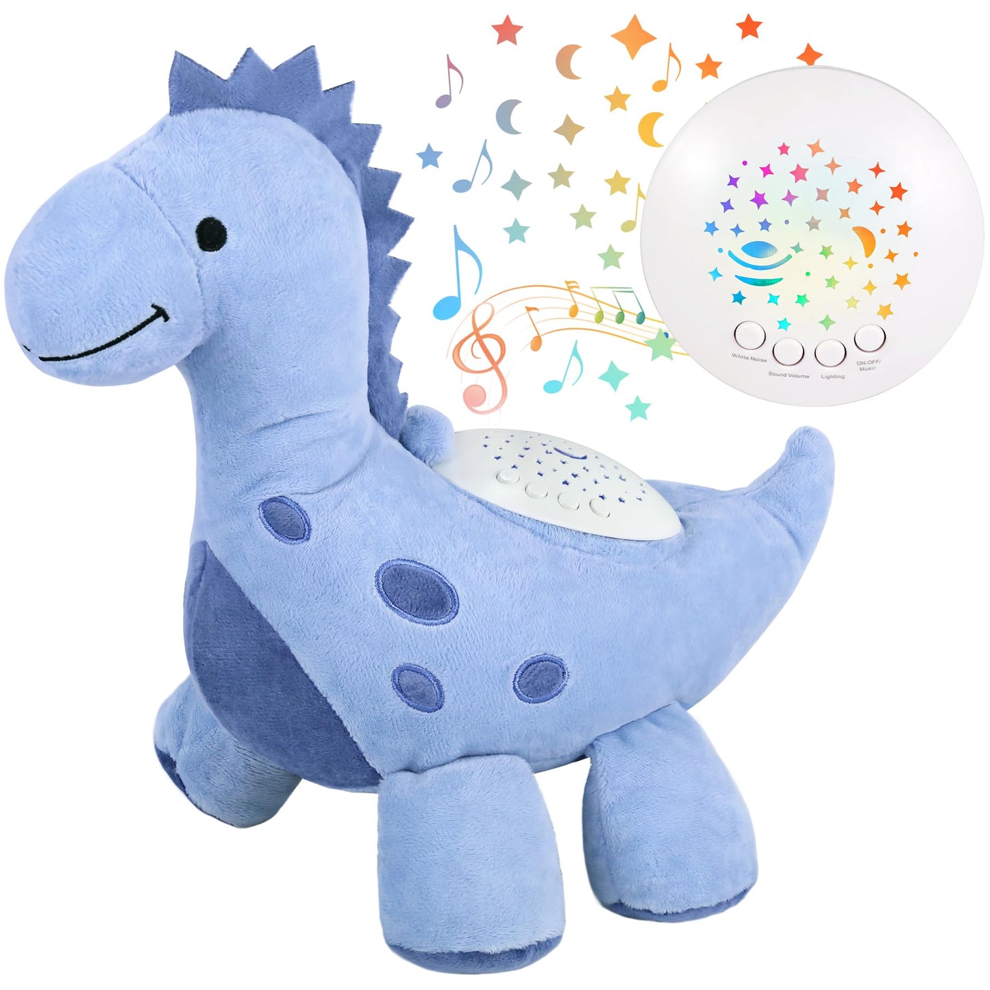 wiqins Baby Sleep Soother Cry Sensor Dinosaur Night Light Projector Baby Sound Machine Plush Stuffed Animal Toys for Boys Girls Pillow Ceiling for Toddler Lullabies & White Noise Sound