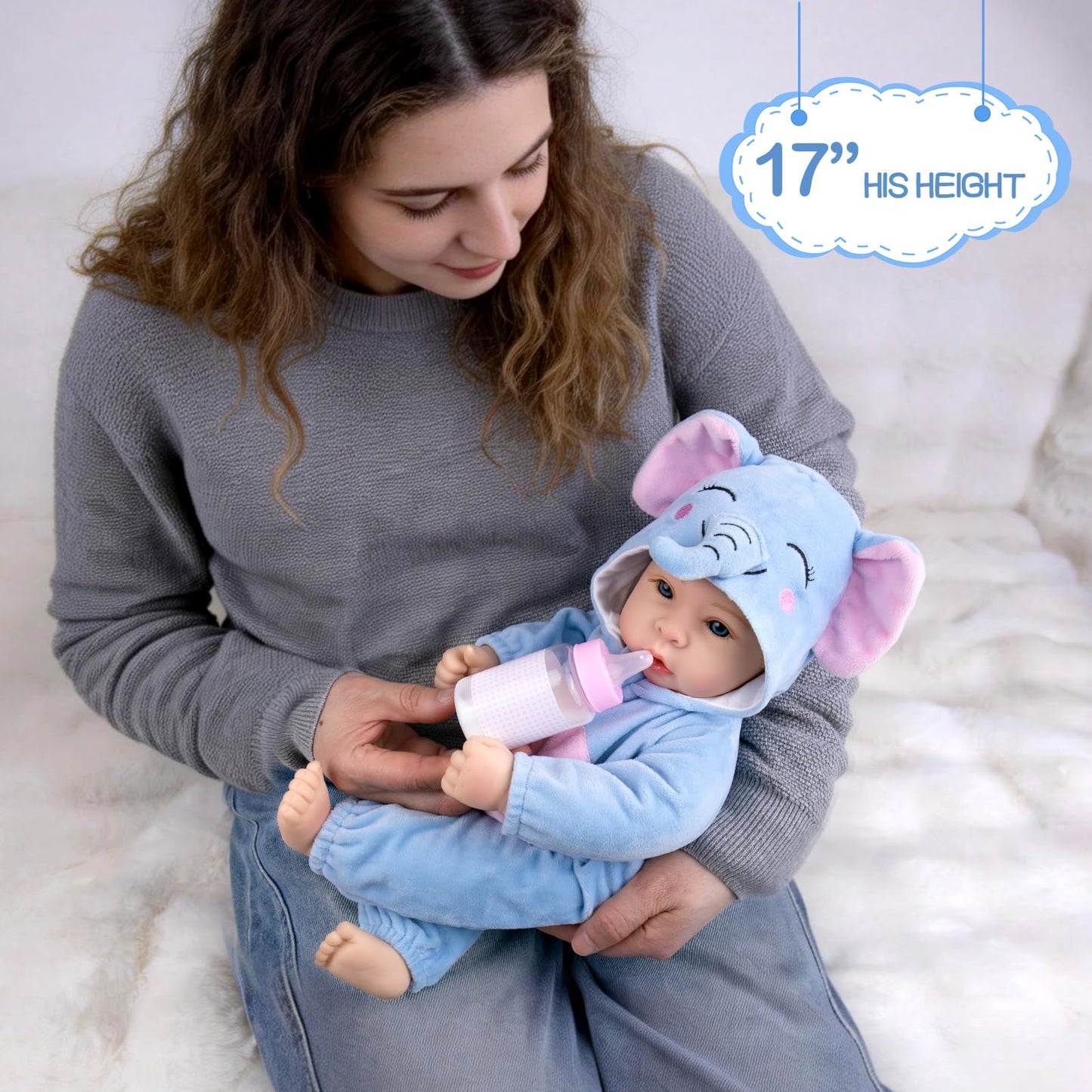 Aori Baby Doll Boy 17 inches, Real Life Baby Boy Dolls with Feeding Kit Included, Life Like Newborn Boy Baby Doll that Look Real, Ideal Gift for Kids, Birthday, Pretend Play