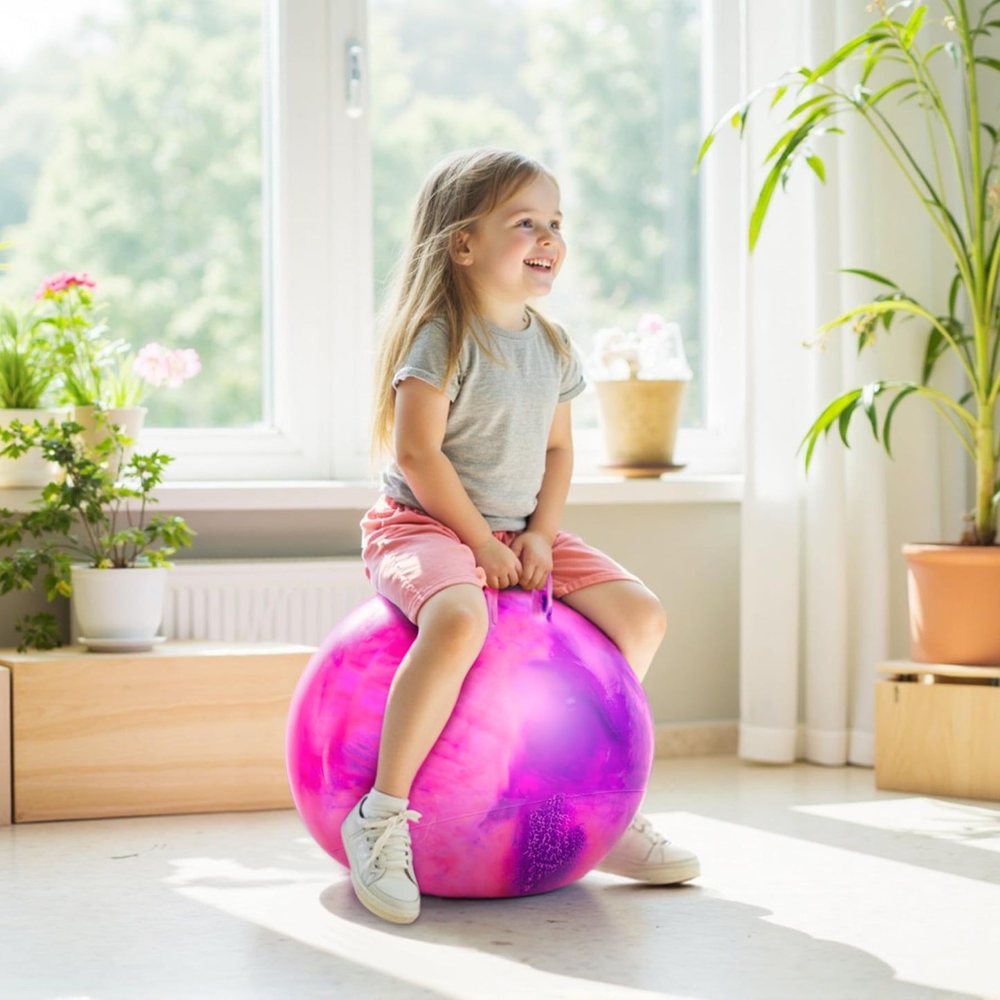 EVERICH TOY Hopper Ball for Kids, 18-Inch Sit On Bouncy Ball with Handle, Purple Pink Clouds Girls Toys - Fun Indoor Active Play, Inflatable Balance Toy, Great Birthday Gifts for 4 5 6 7 8 Years Old