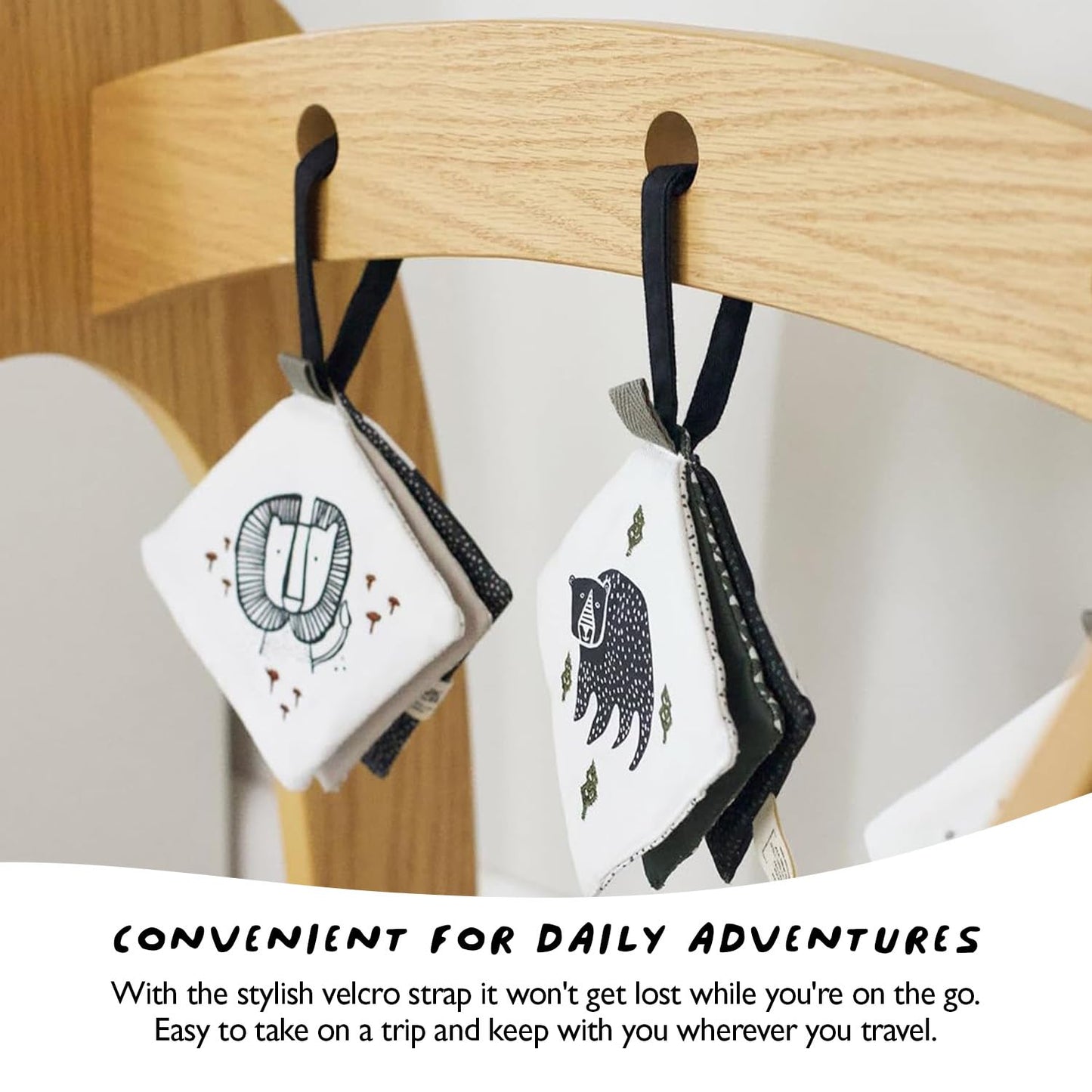 Wee Gallery Woodland Animals Crinkle Pages Stroller Toy, Sensory Hanging Crinkle Toy with Mirror for Babies, High Contrast Animal Art and Montessori Baby Item for Car Seat and Play Gym