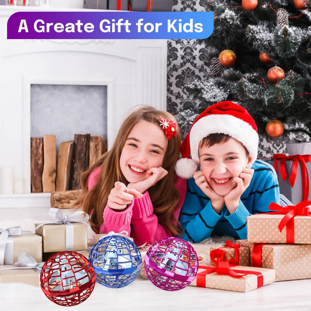 Kidsjoy Flying Ball Toys, Upgraded Rechargeable Hand Controlled Spinner 360°Rotating Built-in LED Mini Orb Drone Flying Boomerang Balls Gifts Choice for Boys Kids Adults Indoor Outdoor (Pink)
