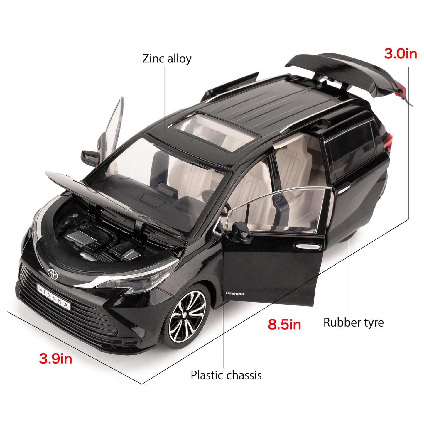 BDTCTK 1:24 Compatible for Sienna MPV Car Model, Pull Back Diecast Toy Car with Sounds＆Lights for Kids Boys Girls and Adults, Gift Black.