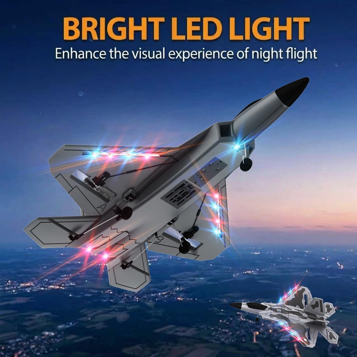 RCkuler RC Planes,4 Channel F22 Raptor Remote Control Airplane with LED Light, 6-Axis Gyro, 3 Flight Modes, One-Key Aerobatic,Wingspan 360mm Fuselage 500mm,EPP Foam, RTF Suitable for Outdoors and Gift