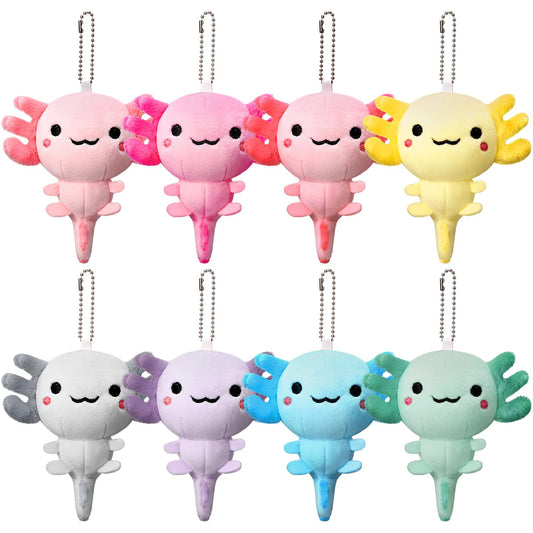 Poen 8 Pcs Axolotl Keychain Plush Toys 4inch Kid Graduation Prizes Video Game Party Favor Kindergarten End of School Gift Stuffed Animal Mini Kawaii Cute Doll Ornament Classroom Reward(Classic)