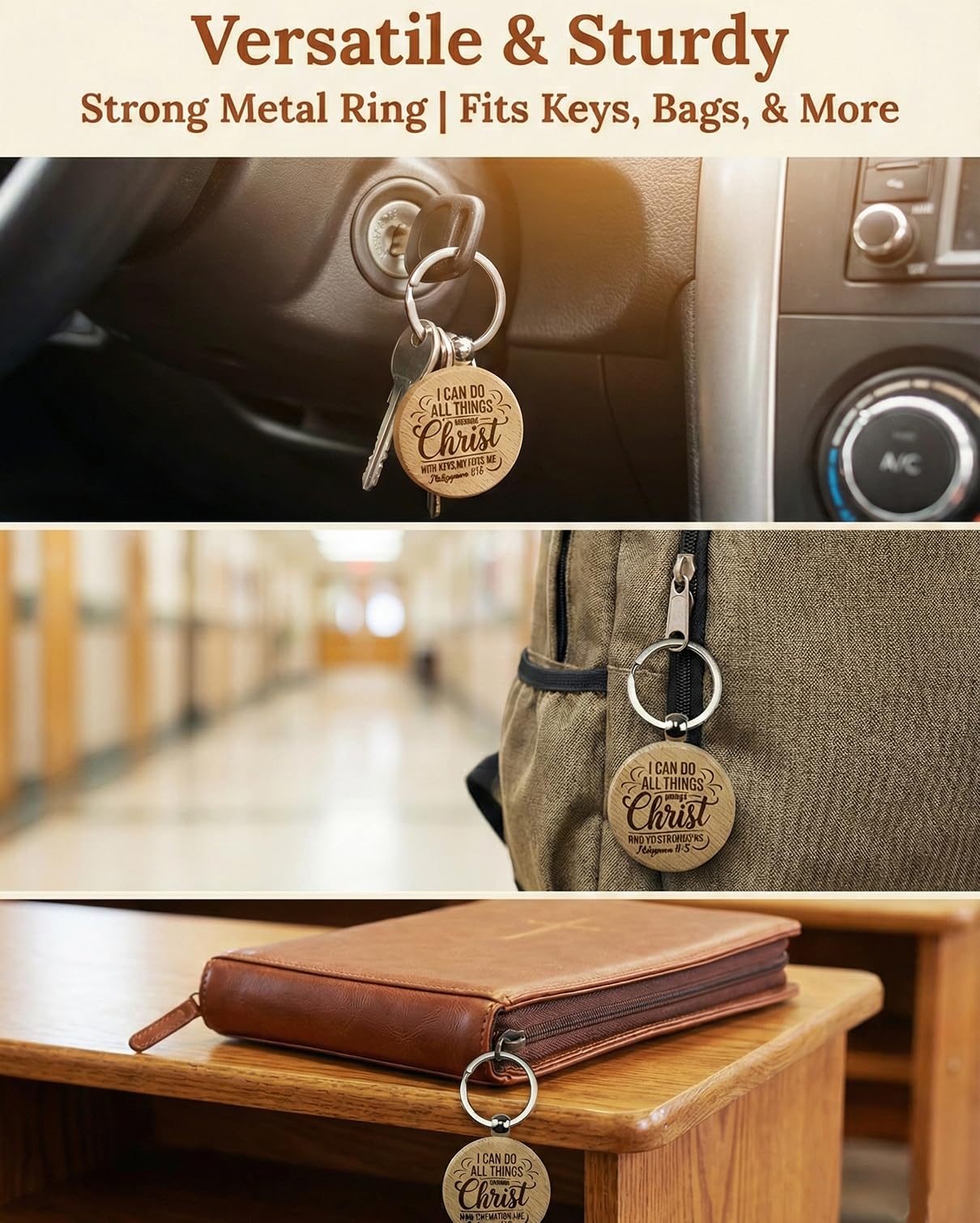 AWEZO 100 Pcs Christian Keychains Bulk, Wooden Bible Verse Key Rings for Church Favors, Baptism, Communion, Religious Gifts