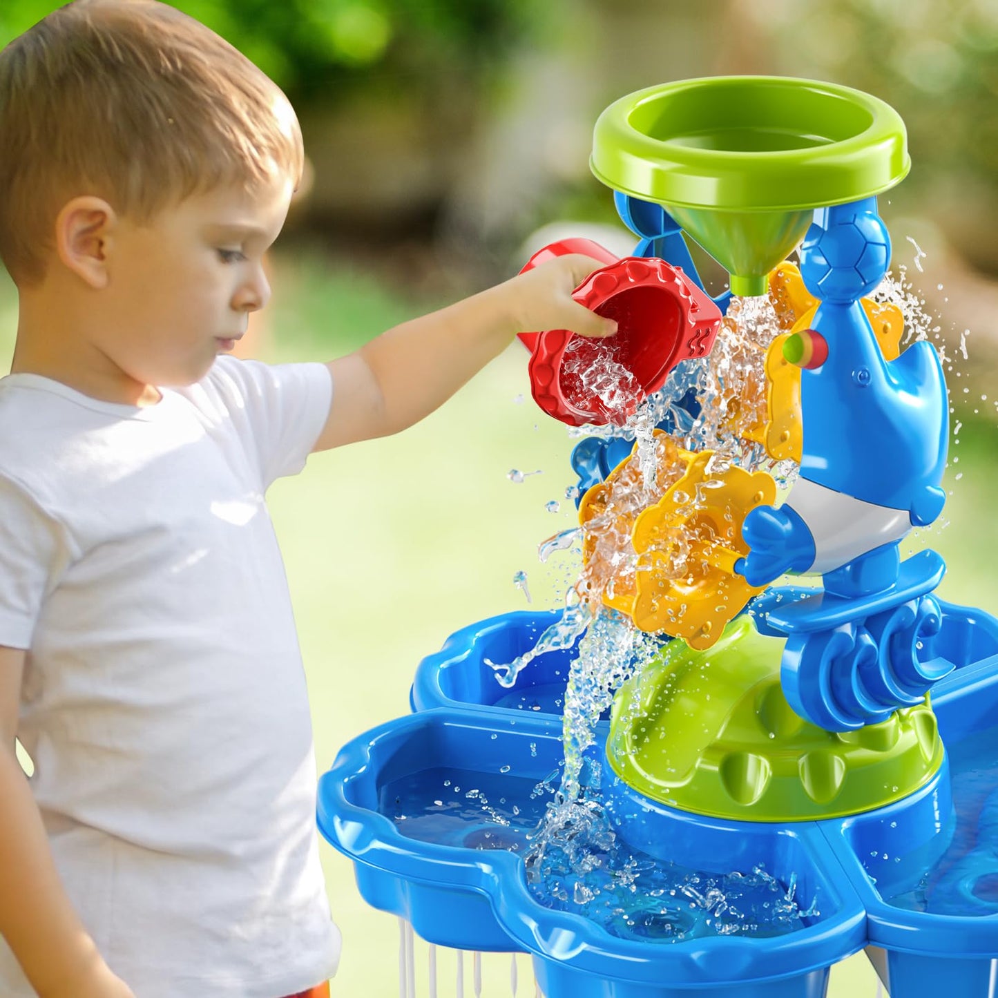 JUKUDAHU Water Table for Kids Ages 4-8 3-5, Sand and Water Table for Toddler with Beach Toys, Outdoor Toys Activity Sensory Play Table, Birthday Gifts for Toddlers 2 3 4 5 6 7 8 Boys Girls