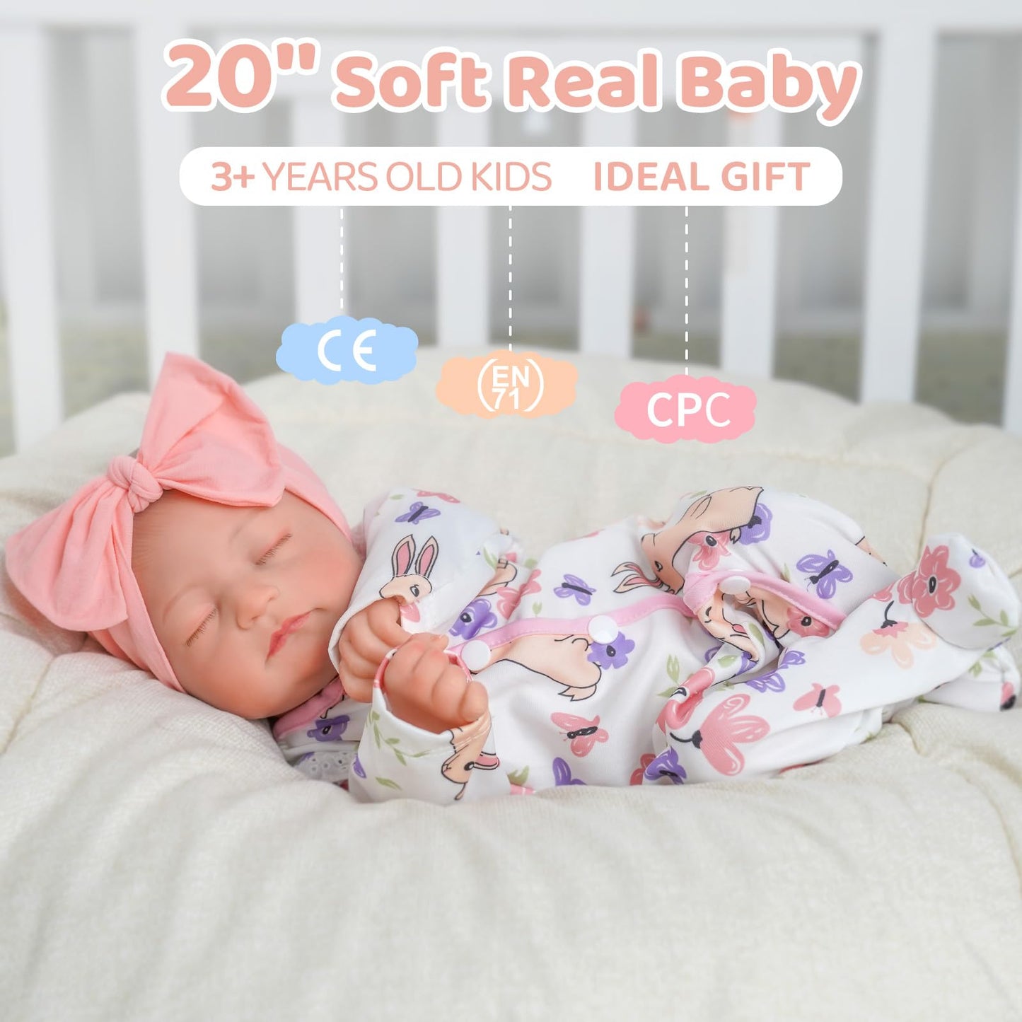 BABESIDE Reborn Baby Dolls Girl – 17 Inch Lifelike Handmade Soft Vinyl Baby Doll, Real Life Baby Doll with Accessories, Gift for Girls Age 3+ Pretend Play & Collection
