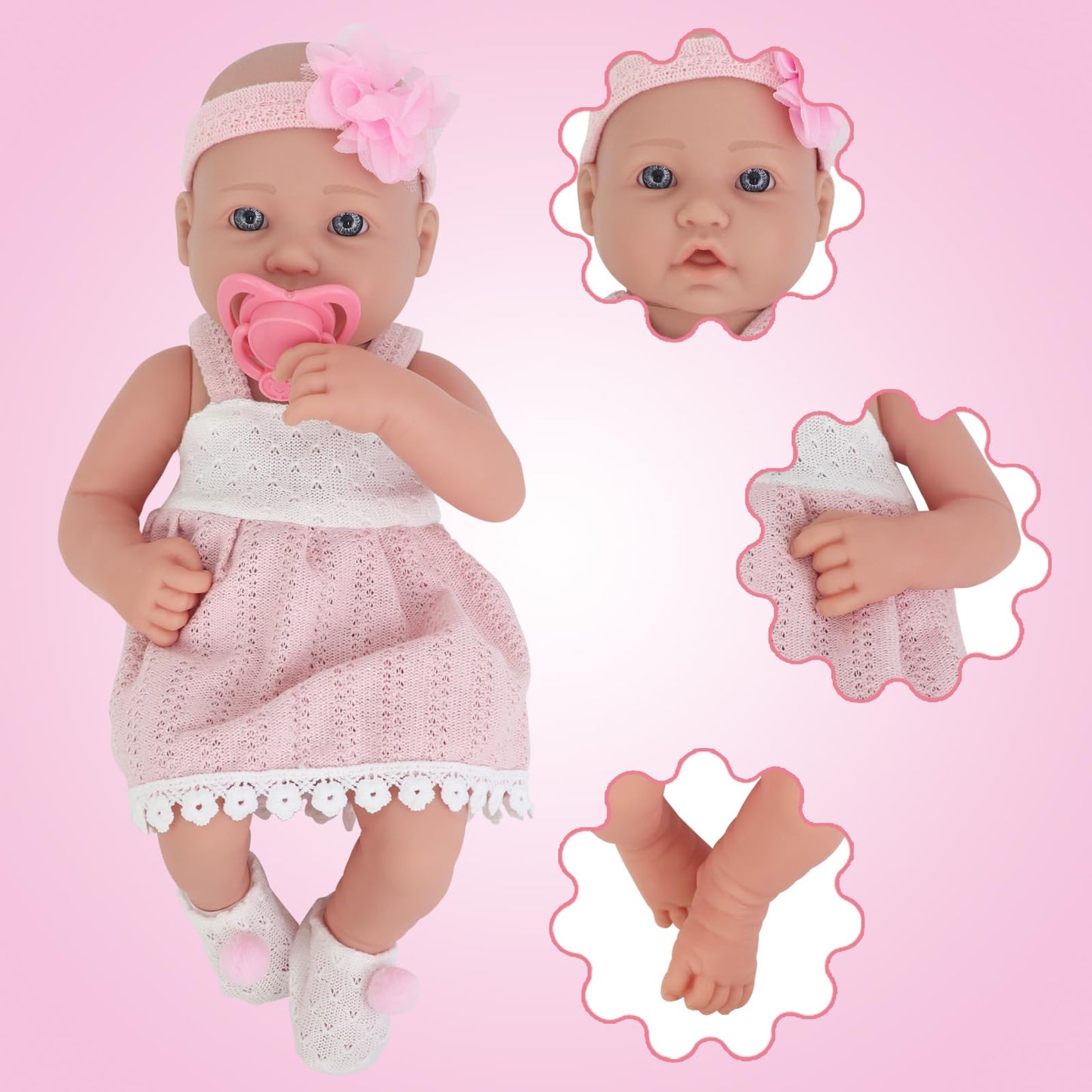 UNICORN ELEMENT 14 Inch Baby Doll-Baby Dolls with 15 Piece Accessories Set, Soft Body Baby Girl Doll, with Bottle & Pacifier, Clothes and Hats, Gift Box for Toddlers Ages 3 4 5