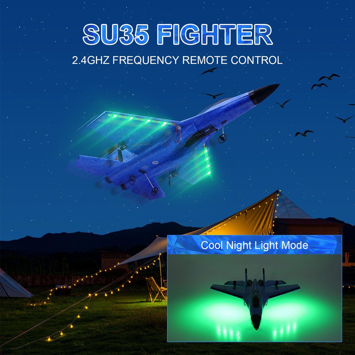 Beffkkip RC Plane 2CH Remote Control Plane SU35 RC Jet 2.4GHz RC Airplane RTF Easy to Fly FX620 Airplane Toys for Beginner, Kids and Adults,with Night Lights USB Charging（Blue）