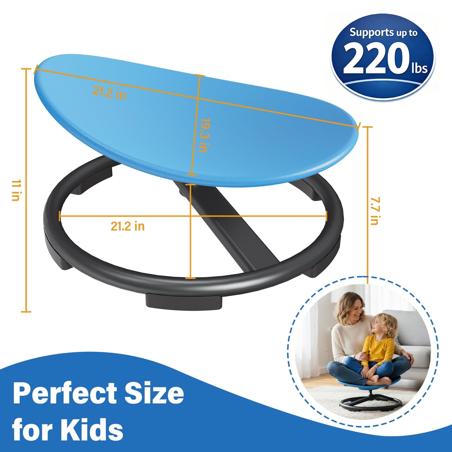 Bellunion Spinning Chair for Autistic Kids, Sensory Swivel Chair with 360° Rotation, 220LBS Capacity, Non-Slip Base, Sit and Spin Toy for Children with ADHD, Balance and Coordination (Blue)