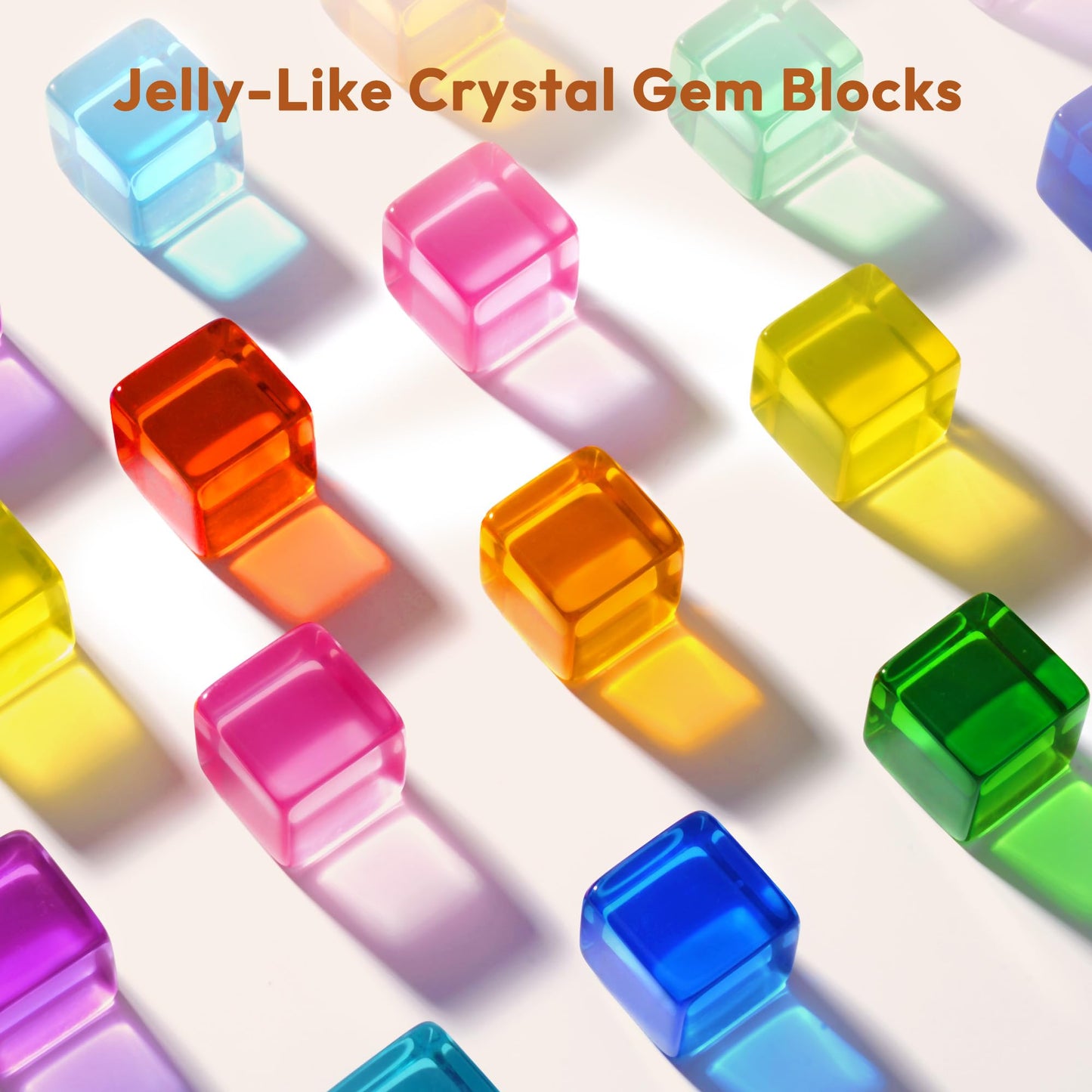 Woodtoe Rainbow Building Blocks for Toddlers, 24 PCS Acrylic Gem Cubes Stacking Blocks, Montessori Stacking Toy for 3 4 5 6 Year Old, Educational STEM Creative Sensory Toy Gifts for Kids Boys Girls