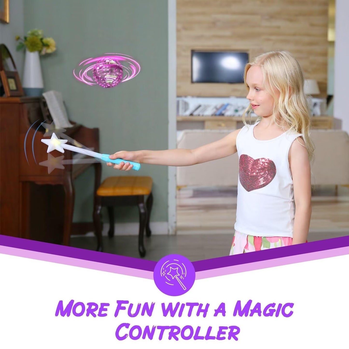 ATHLERIA Pink Flying Orb Ball with Wand,Cool Stuff Gadgets Christmas Birthday Presents Toys for Boy Girl Teens 6 7 8 9 10+ Year Old, Hover Boomerang Mini Drones for Kids,Flying Spinner