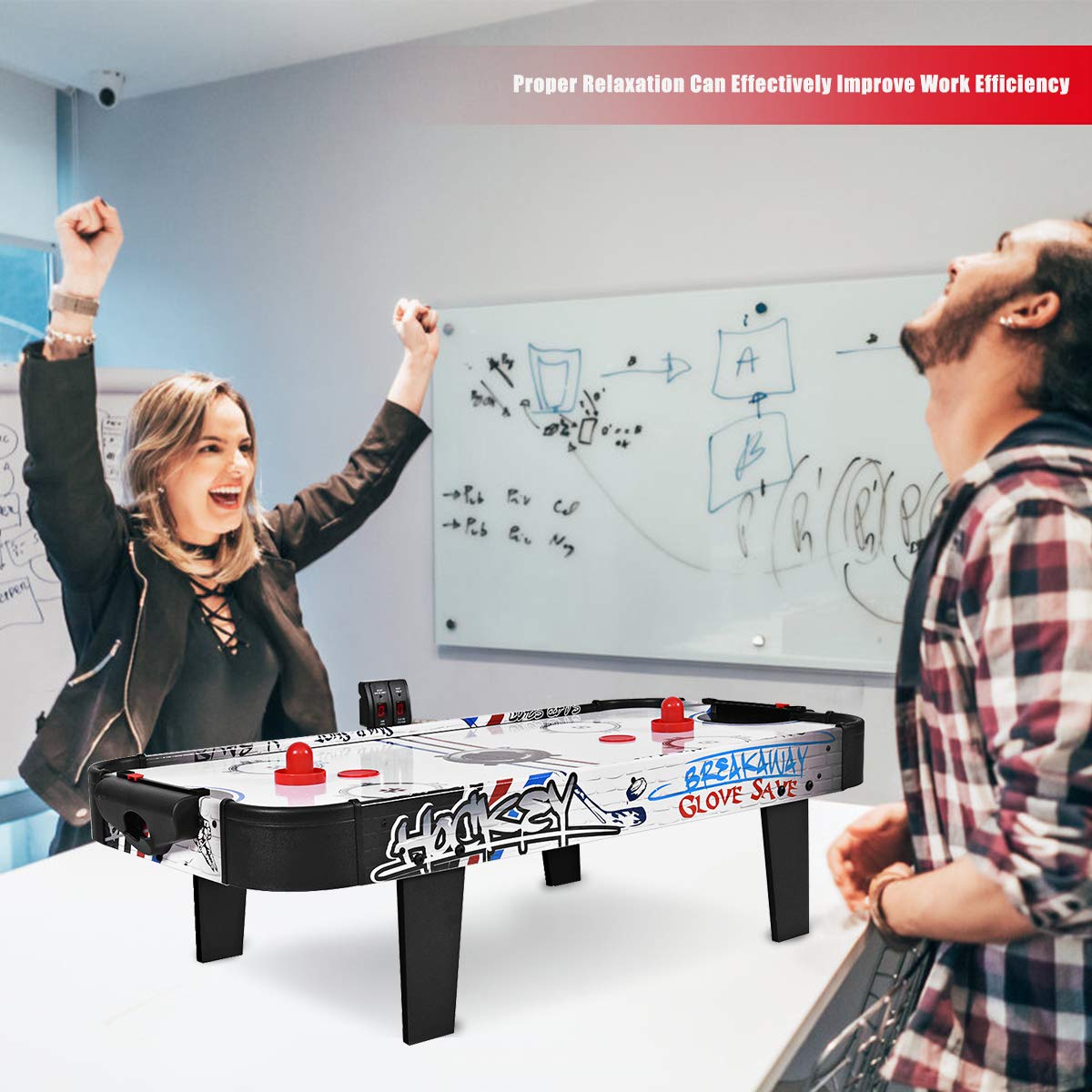 Goplus Air Hockey Table, 42 Inch Tabletop Air Hockey Game with LED Scoreboard, 2 Pucks, 2 Pushers, Powerful Motor, Indoor Arcade Table Gaming Set for Kids Gift