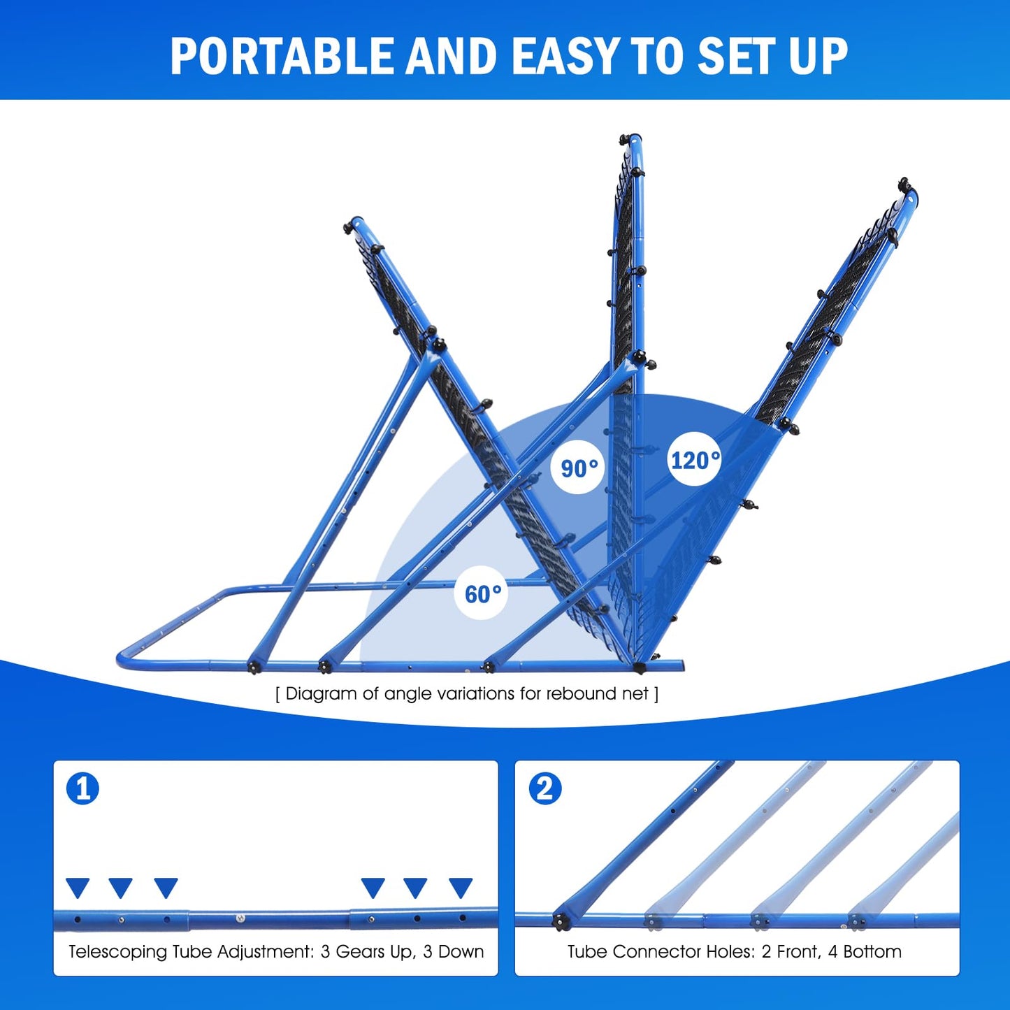 4x4FT Soccer Baseball Rebounder Net, Quick-Switch Angle Softball Pitch Back Net Volleyball Soccer Training for Control, Passing Practice, Bounce Back Rebounder Gifts & Equipment for Kids,Teens & Adult