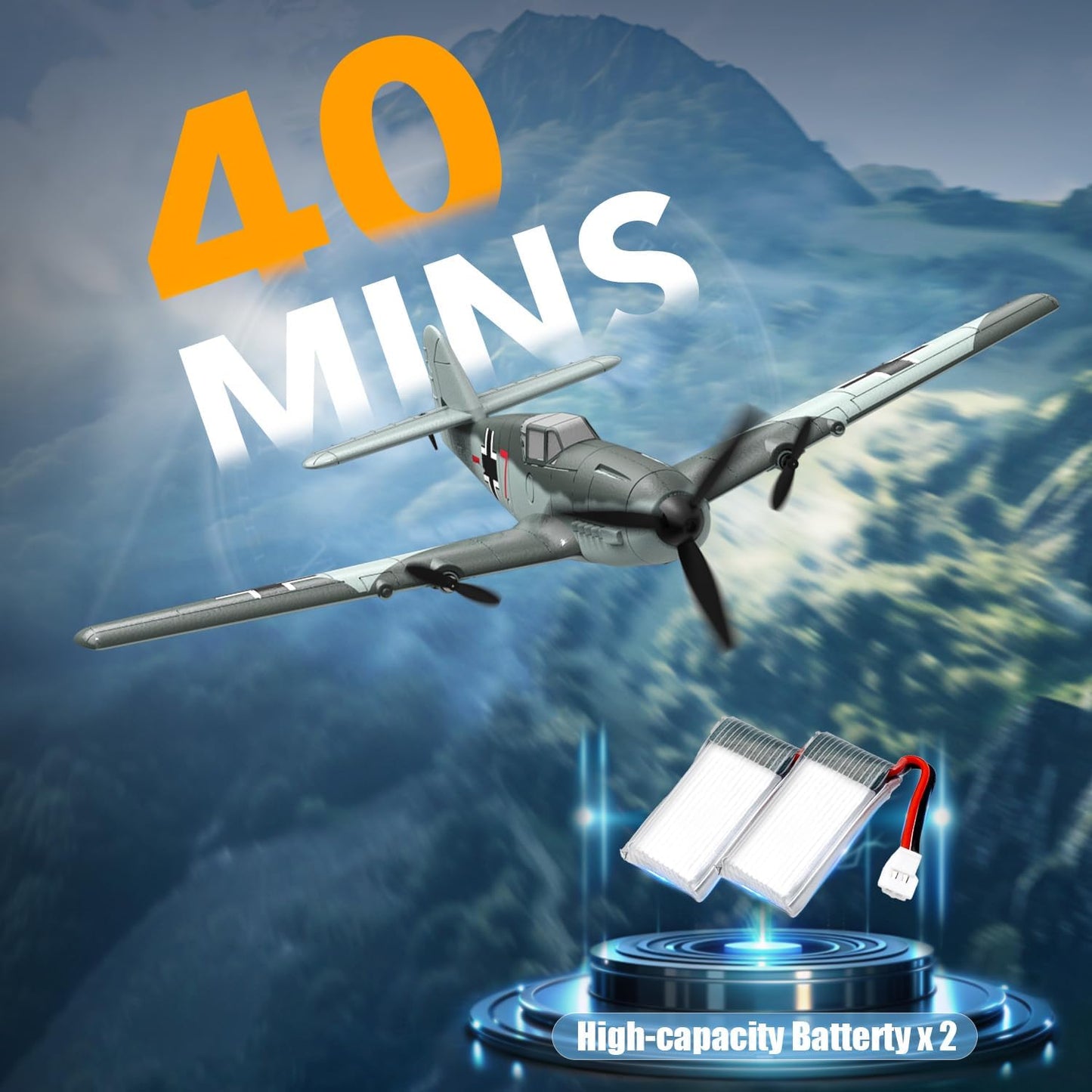 volantexrc RC Plane 3 Channel Remote Control Airplane Fighter Toys, 2.4GHz 6-axis Gyro Stabilizer RTF Glider Aircraft Plane, Easy to Fly for Adults Beginners (BF109)