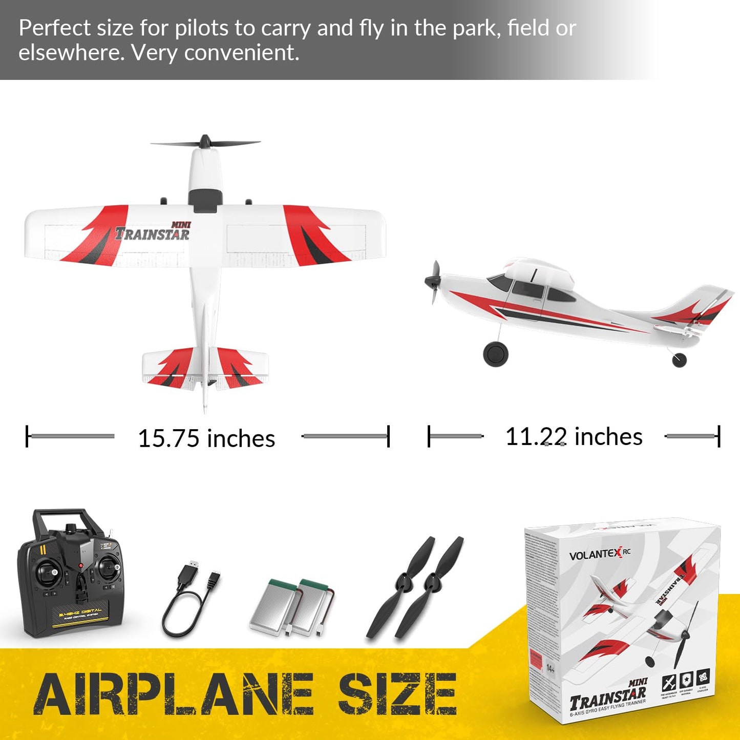 volantexrc RC Plane Trainer 3CH Remote Control Airplane with Prop Saver, 6-Axis Gyro Stabilizer & 3 Modes to Fly, Hobby Radio Controlled Aircraft RTF for Beginners & Adults (400mm,Red)