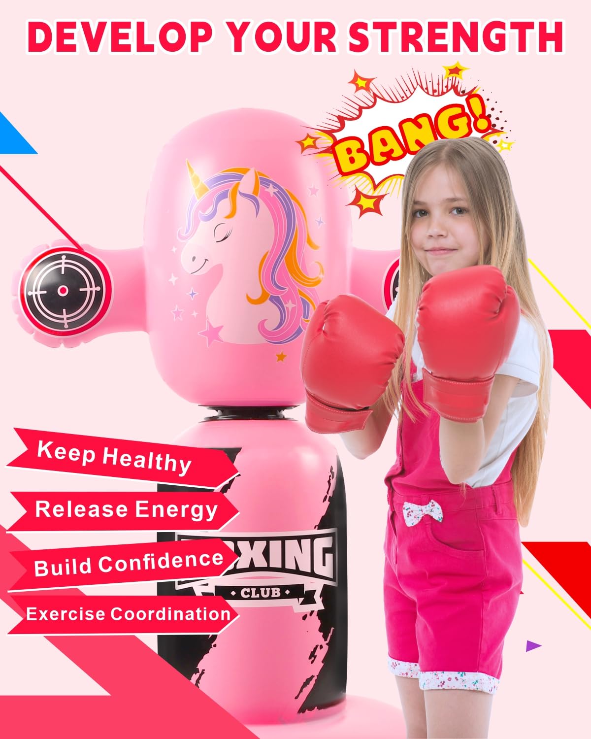 VCOLAN Punching Bag for Kids,48inch Kids Punching Bag,New Upgraded 360°Rotating Inflatable Boxing Bag Toy for Girls, Christmas Birthday Gift for Kids Age 3-6