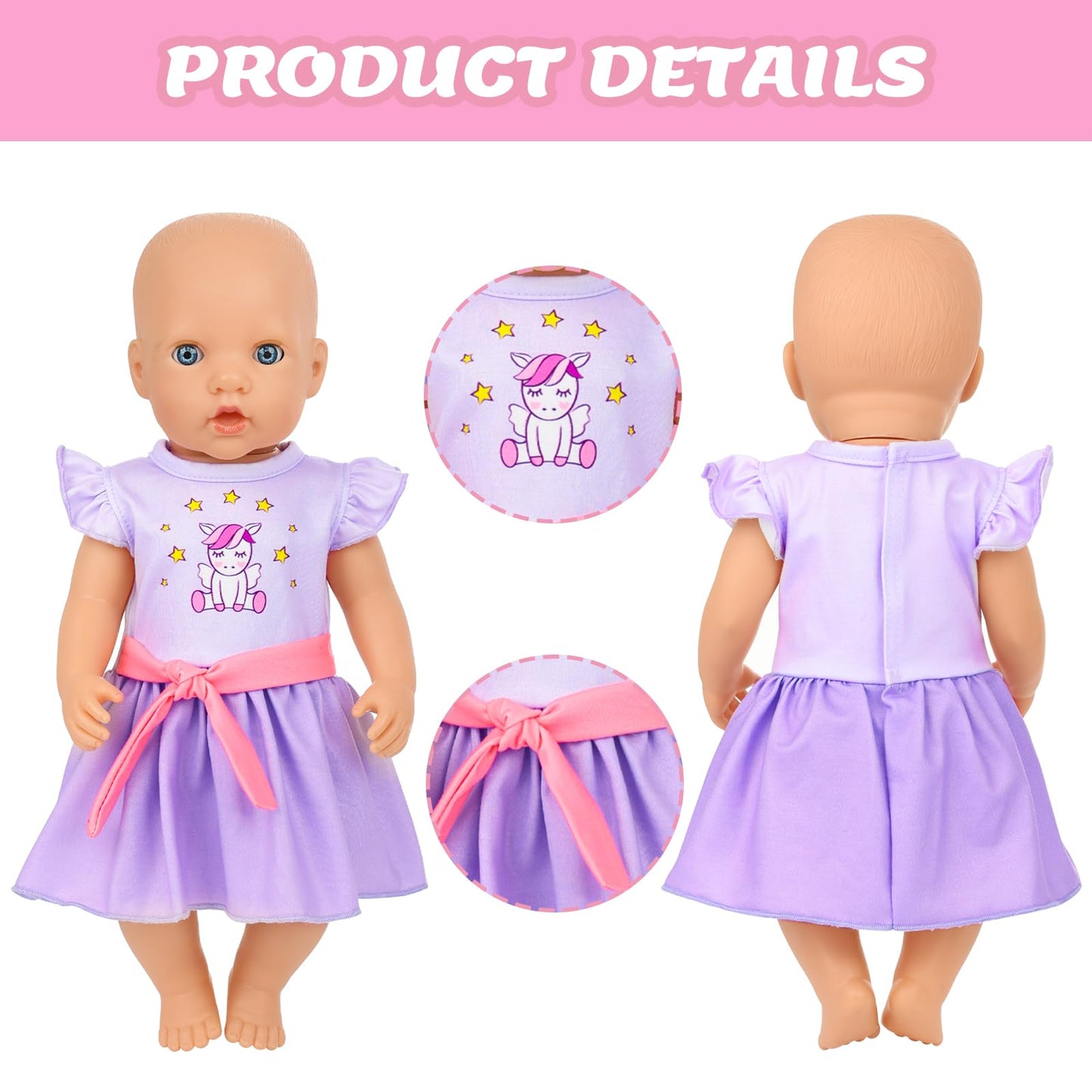 18INDC 3 Sets 14-18 Inch Baby Doll Clothes Outfit 6-Piece Set Bundle - Includes Baby Dolls Outfits Dress Headband Tops and Pants Pajamas for 43cm New Born Baby Dolls