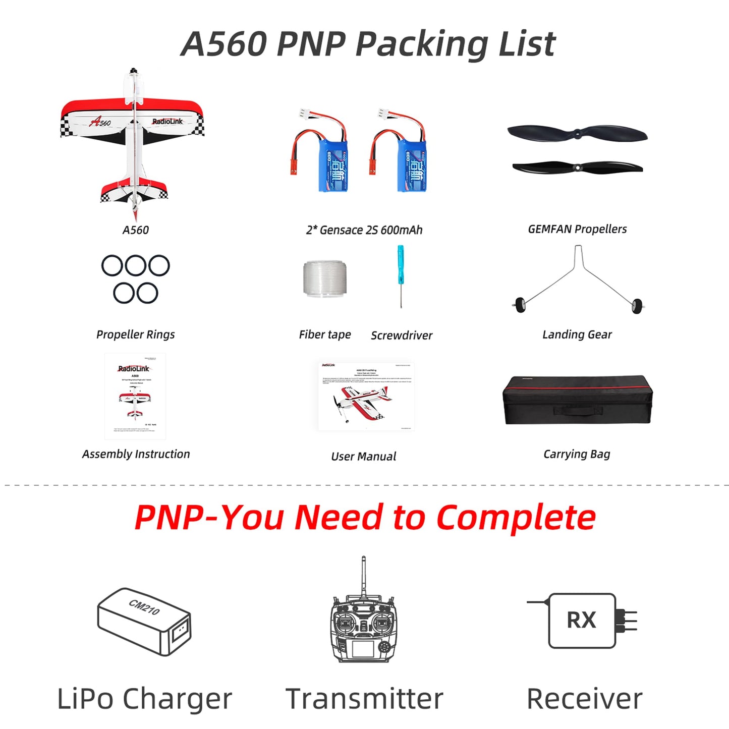 Radiolink A560 Plug & Play (PNP) 3D RC Airplane 580mm Wingspan with 6 Flight Modes, 4 Channels Gyro Byme-A Flight Controller, Brushless Motor&ESC for Beginner & Experienced (No Radio/Receiver/Charger)