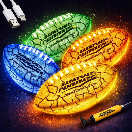 Wave Runner Glow in The Dark Junior Size Waterproof LED Football for Kids, Teens & Adults – Color-Changing Light Up Football with Type-C Rechargeable Design & Pump Included