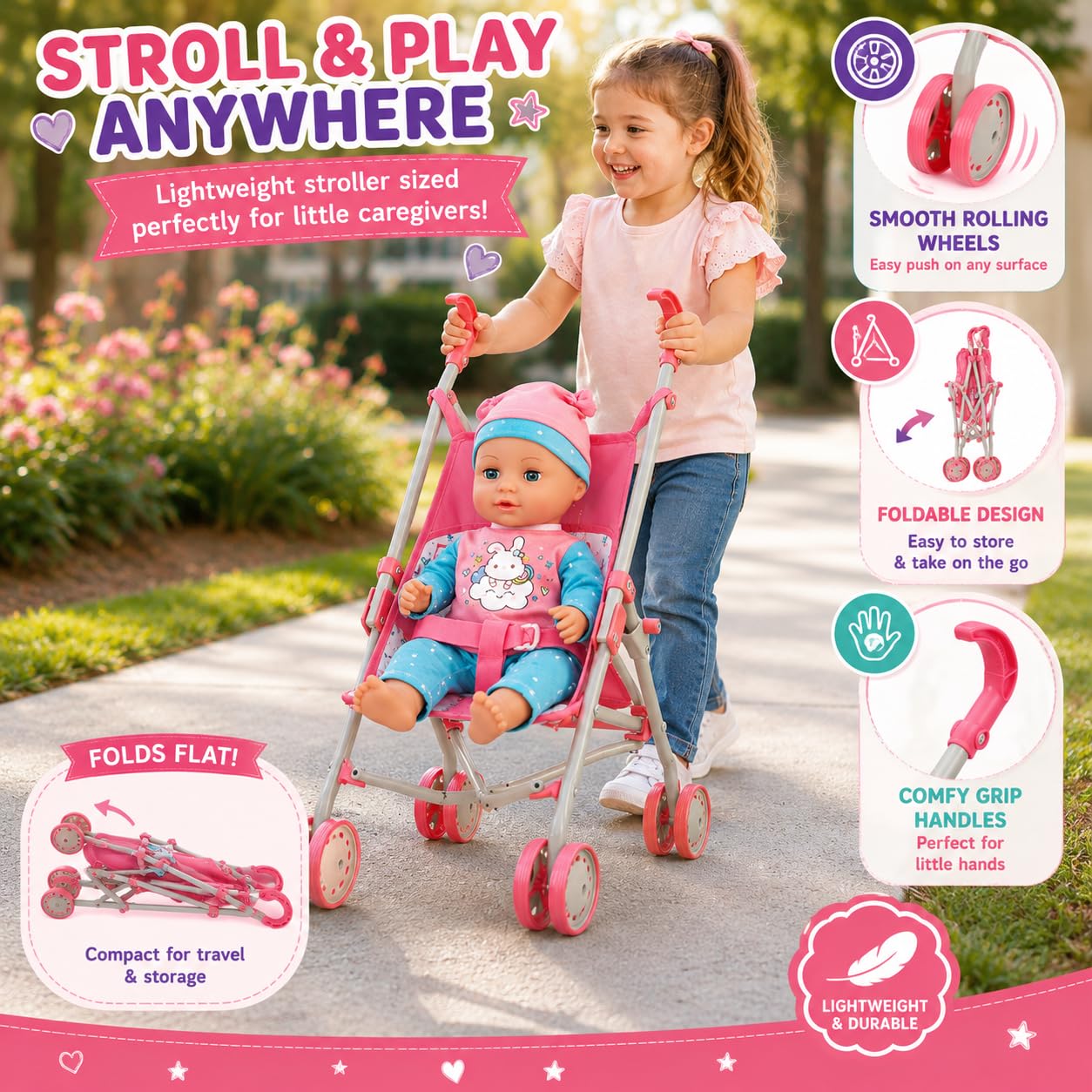 Liberty Imports Kids 18-Piece Newborn Talking Baby Doll Stroller Nursery Role Play Set w/ Playpen, Play Mat, Potty Training, Accessories (14" Doll Included)