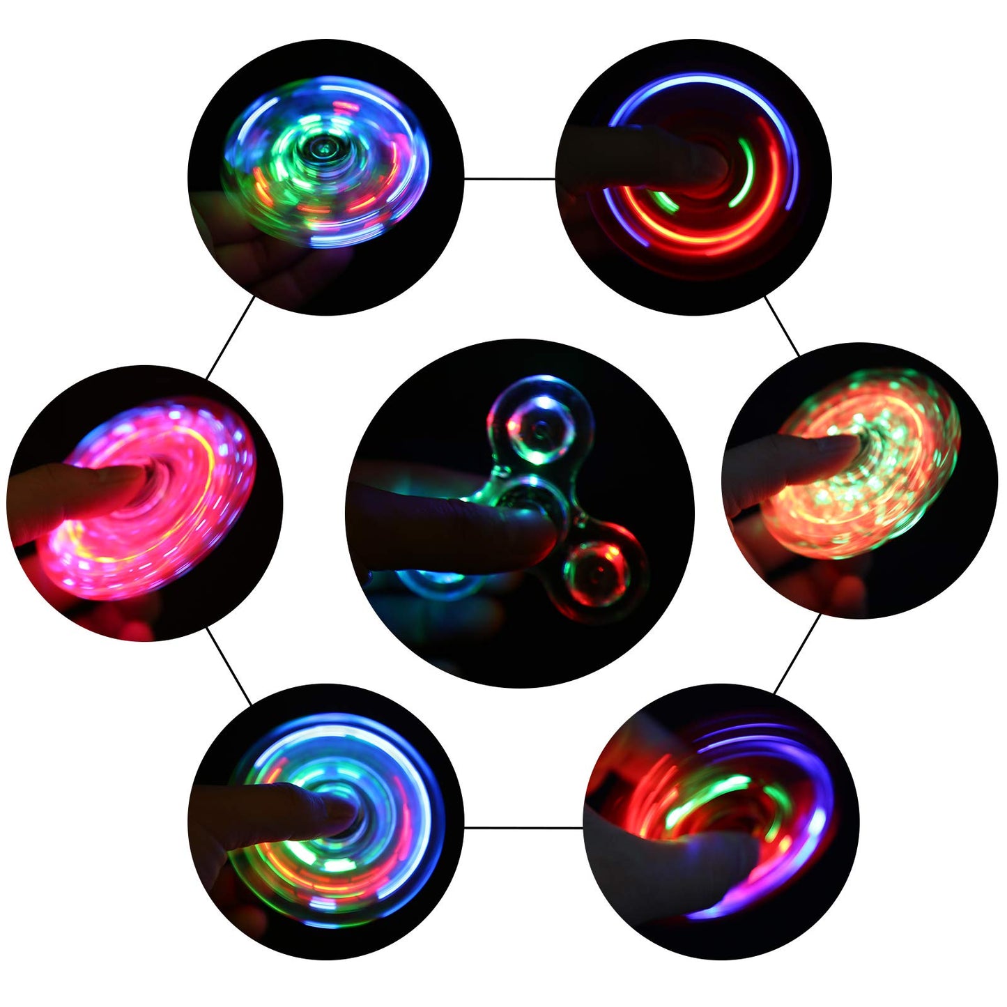 SCIONE 5 Pack Fidget Spinners Toys with LED Fidget Spinners Light up Sensory Fidget Toys for Kids,Glow in The Dark Toys-ADHD Anxiety Toys Stress Relief Return Gifts Goodie Bag Stuffers Classroom Prize
