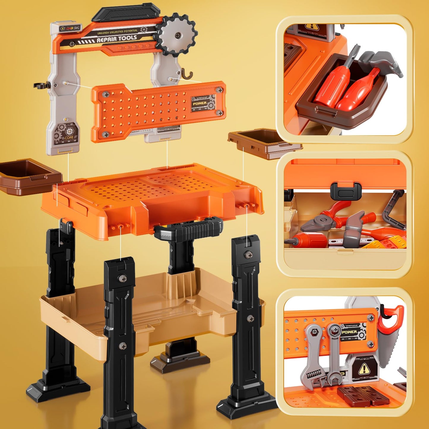 Novaluki Kids Tools Bench, Tool Box Playset with Screw and Electric Drill Toy, Pretend Play Construction Toys Work Bench for Toddlers 3-5 Years Old, Birthday for Boys Ages 3 4 5 6 7 8