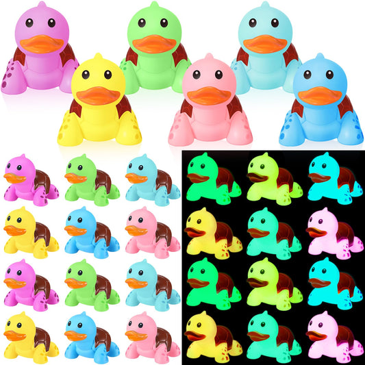 HyDren 24 Pcs Glow in The Dark Rubber Turtle Duck in Bulk Summer Cruise Ducks Bulk Mini Beach Rubber Toys Floating Bathtub Pool Favors Gifts for Summer Beach Pool Birthday Party Decor(Colorful)