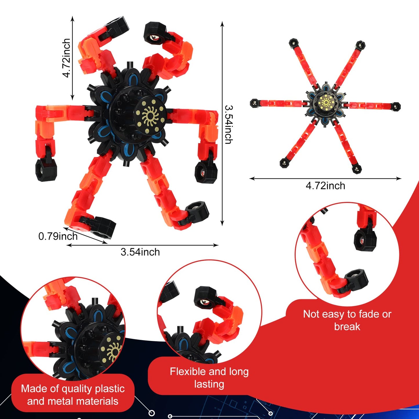 40 Pack Funny Sensory Fidget Toy Transformable Chain Robot Finger Toy DIY Deformation Robot Mechanical Spinners Stress Relief Autistic Gifts for Adult Teen Prize Stuffer Party Favor (Classic)