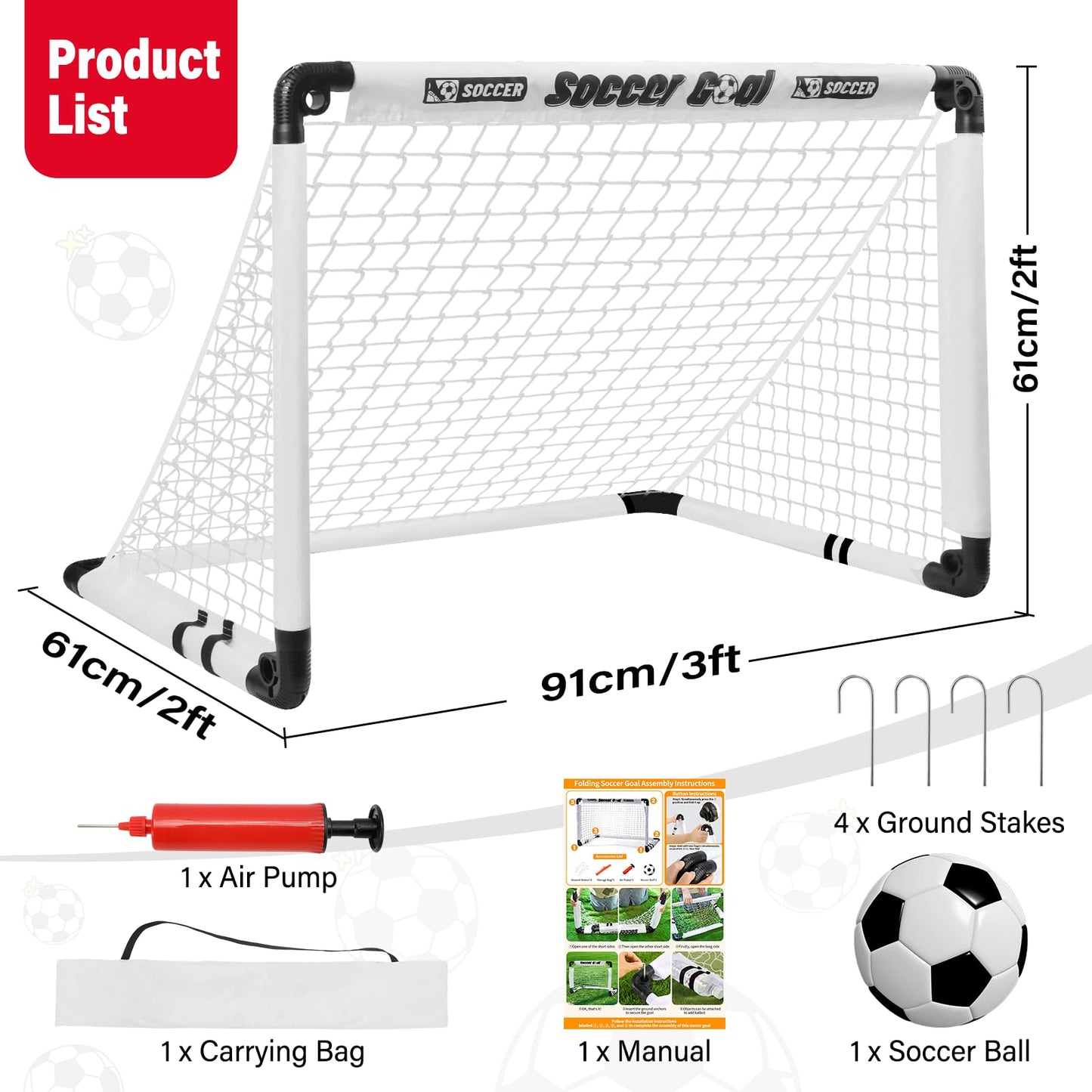 KETIEE Kids Soccer Goals for Backyard: 35" x 23" Mini Foldable Football Goals Set, Portable Kids Soccer Goal with Carry Bag & Soccer Ball for Garden Outdoor Indoor, Soccer Toy for Boys Girls Ages 3+