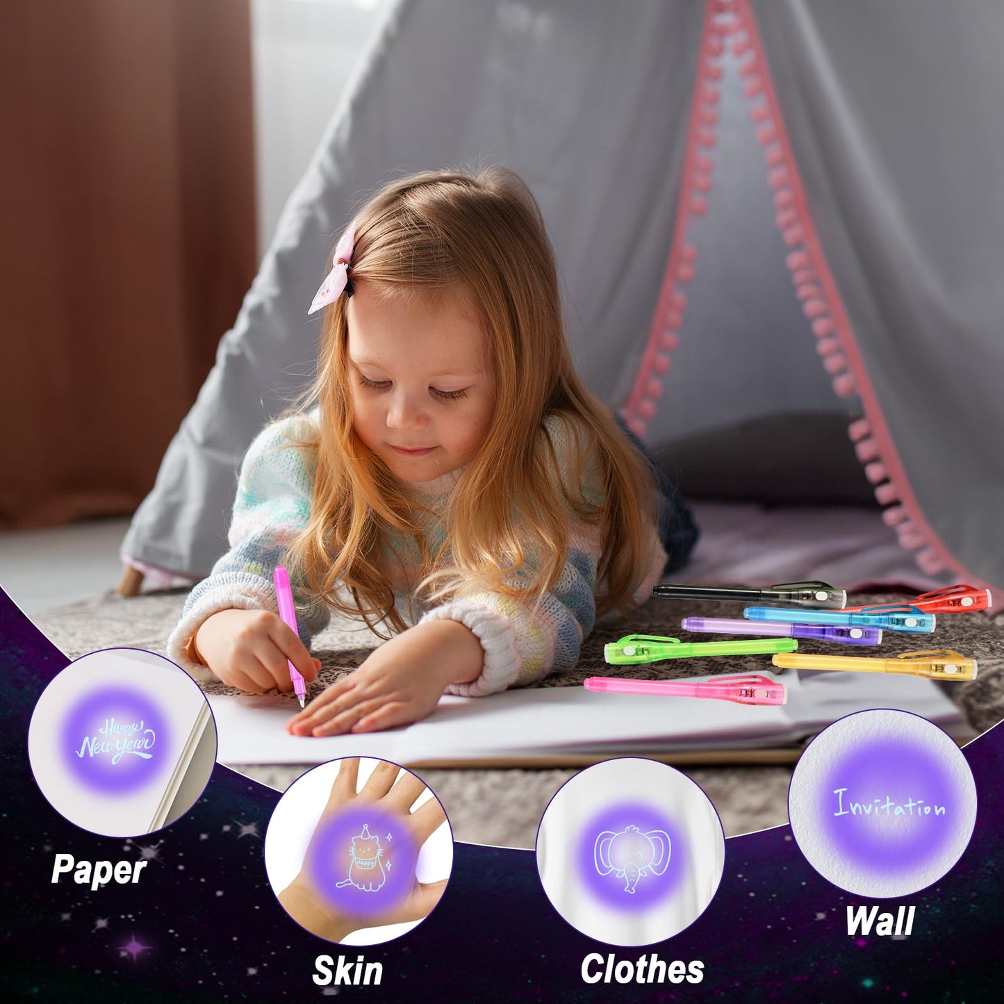Goldge 32PCS Invisible Ink Pens with UV Light for Kids, Party Favors,Spy Pen for Secret Message, Escape Room, Perfect for Birthdays, Easter, Valentine’s Gifts for Kids, Christmas & Stocking Stuffers
