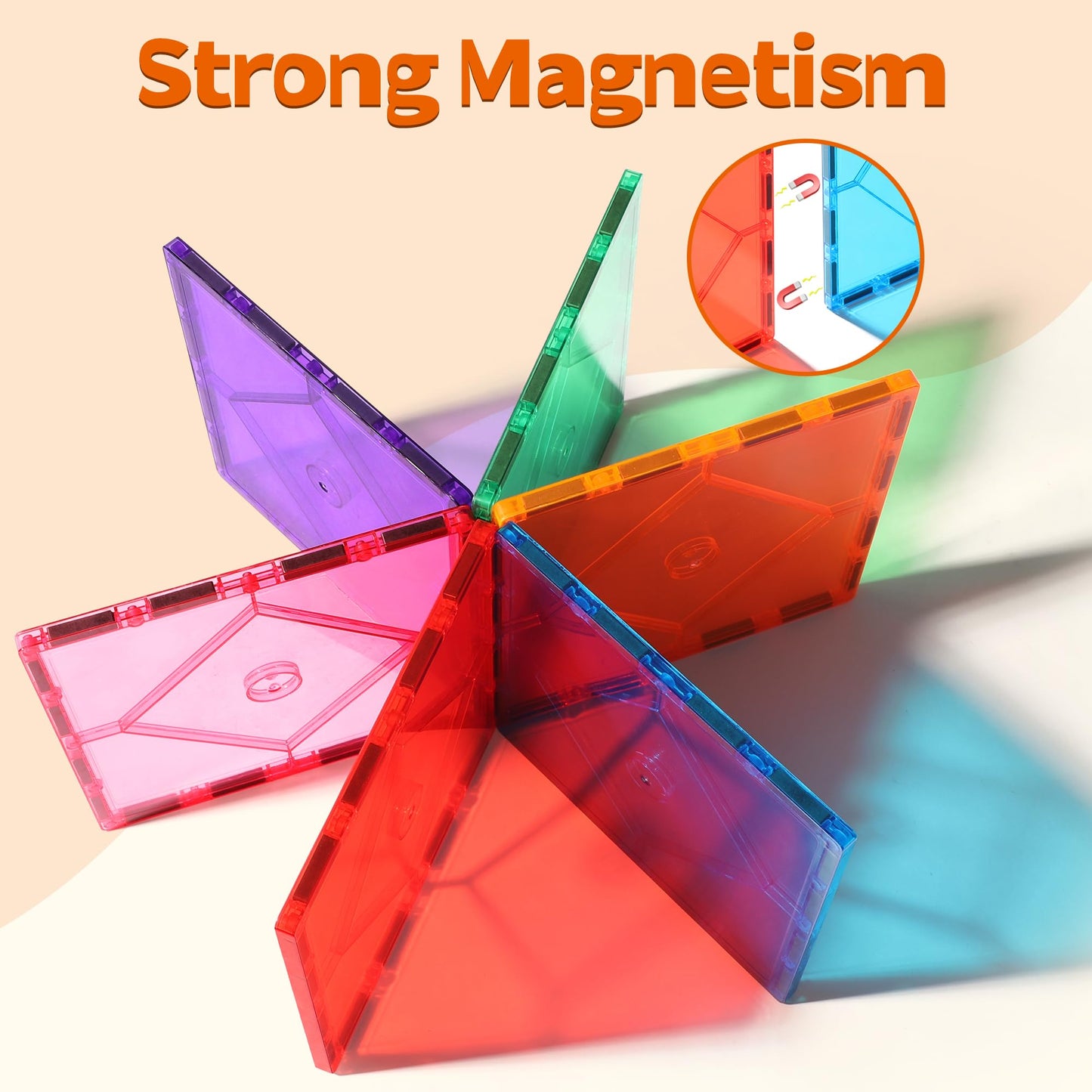 8 Piece Large Square Shape Magnetic Tiles Kids Toys, Magnetic Building Blocks STEM Magnet Building Set Preschool Learning Magnet for Kids Ages 3-5 4-8, Sensory Montessori Toys for 3+ Boys and Girls