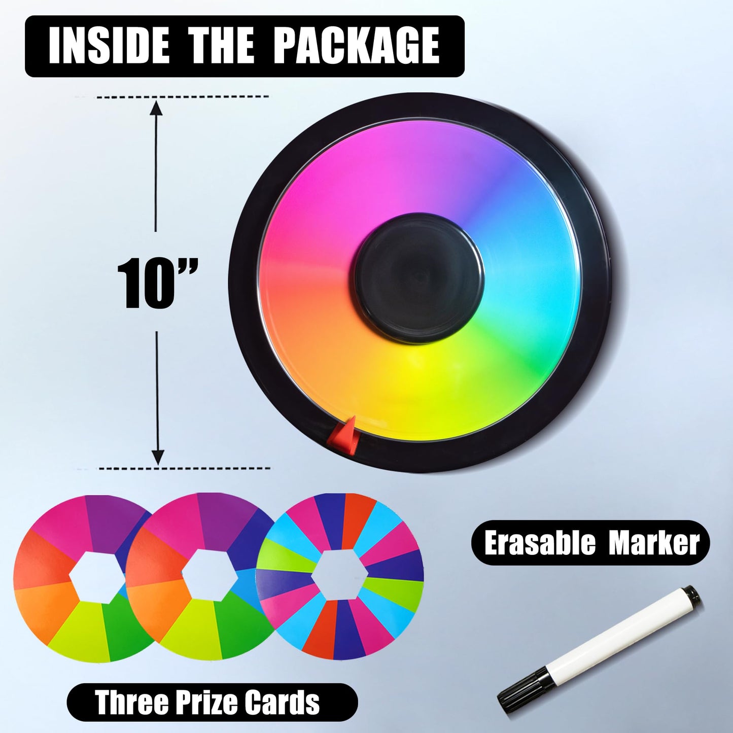 Novelty Place 10 Inch Spinning Prize Wheel - Tabletop Double Sided 8/16 Slot Spinner Card, Dry Erase Marker, Ideal for Family Gatherings, Fortune Games, Carnivals, Trade Show, and Promotional Events