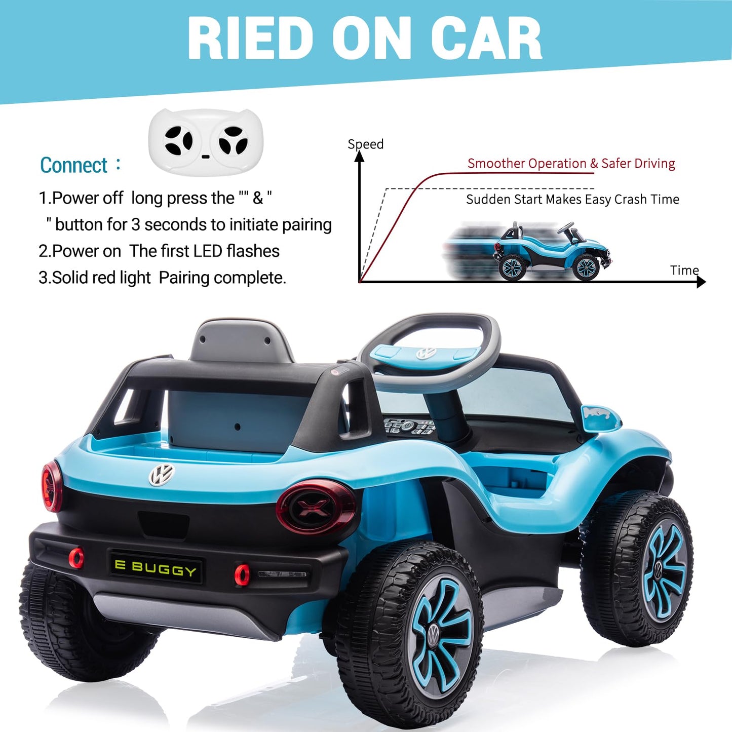 GarveeLife 12V Kids Ride On Car Licensed Volkswagen Beetle Electric Ride On Toy for Toddlers 4 Wheeler Vehicle with Parental Remote, Battery Level Display, LED Lights, USB, Horn, Music, Blue