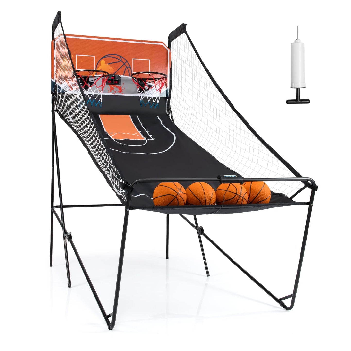 Giantex Arcade Basketball Game Indoor Dual Shot with 8 Game Modes, 4 Balls, 2 Hoops, Air Pump and LCD Scoreboard, Foldable Electronic Basketball Games for Adults and Kids