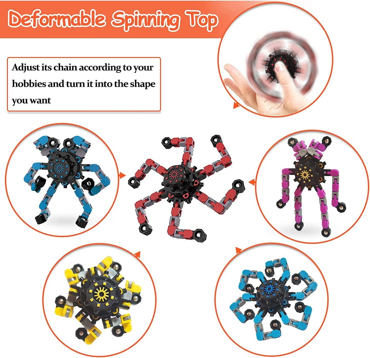 12 Pack Funny Sensory Fidget Toys,Deformable Chain DIY Robot Spinners Fingertip Stress Relief Gyro Toy Birthday Gifts Easter Basket Goodie Bag Stuffers Classroom Prizes Party Favors for Kids Adults
