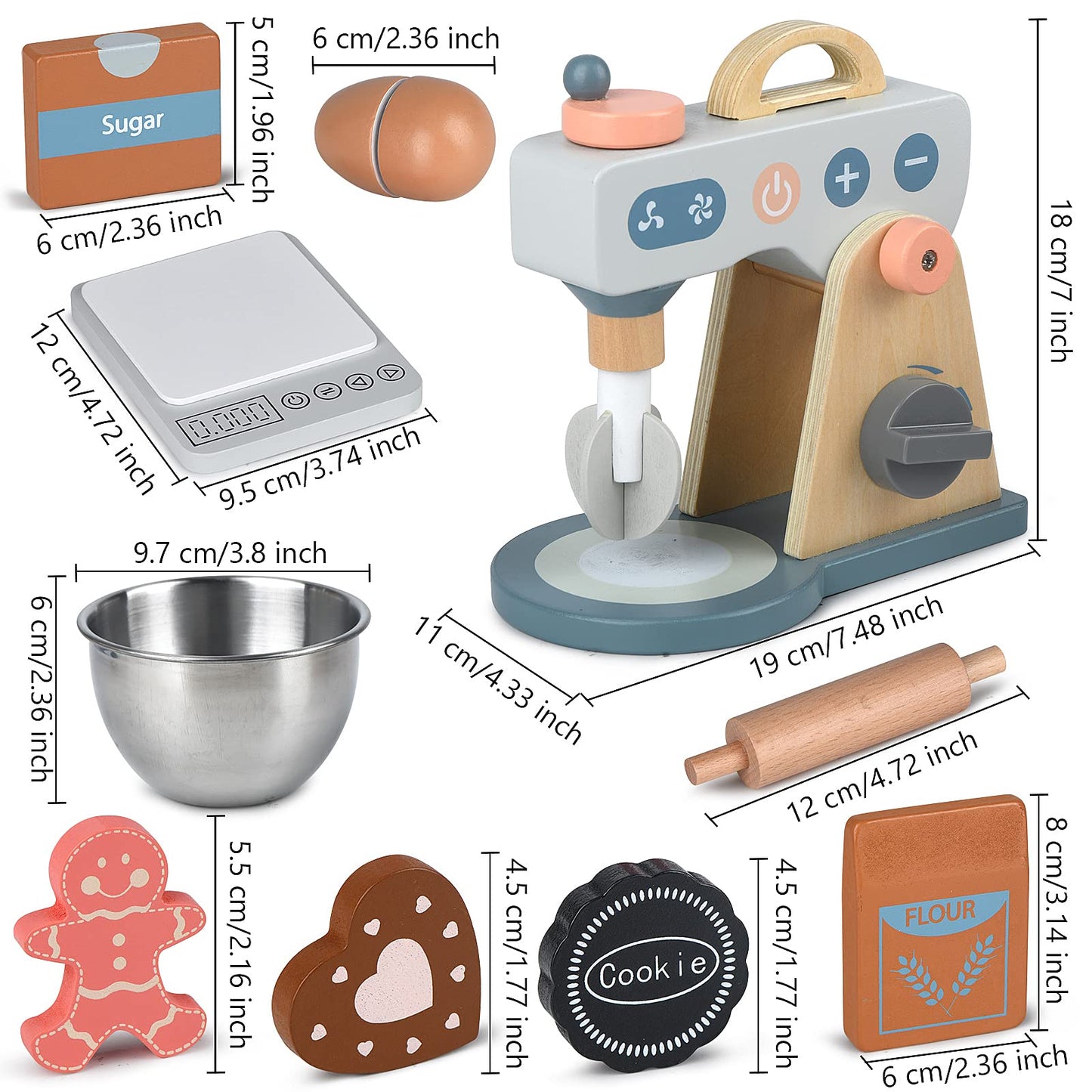 Play Kitchen Accessories Wooden Mixer Set Pretend Play Food Sets for Kids Role Play Toys for Girls and Boys (Mixer Set)