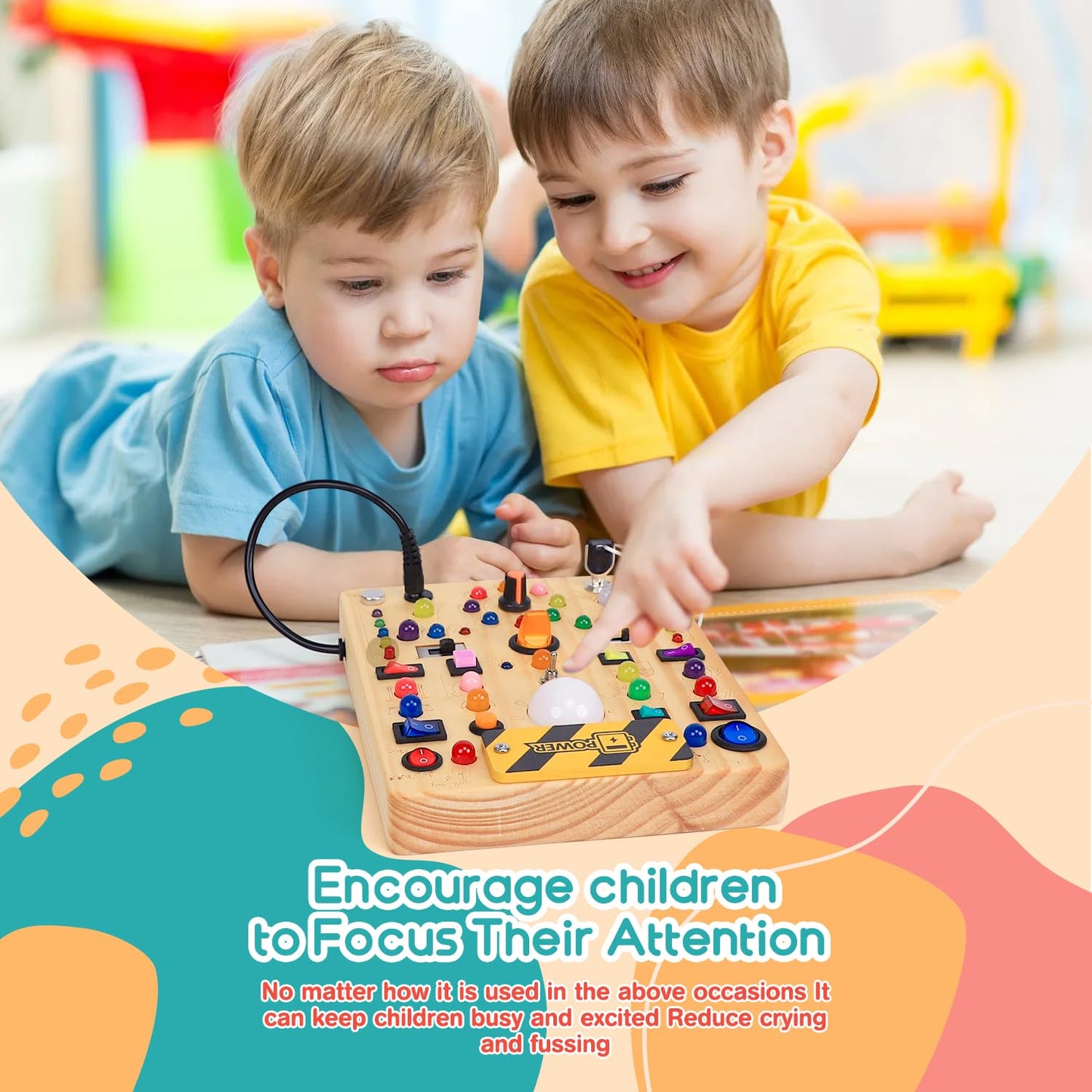 RichBoy Montessori Toy Busy Board with 40 LED Lights, 59-in-1 Sensory Toys for Toddlers, Travel Educational Activity for Airplane, Ideal Christmas Birthday Gift for Boys & Girls (7.8" x 6.5")