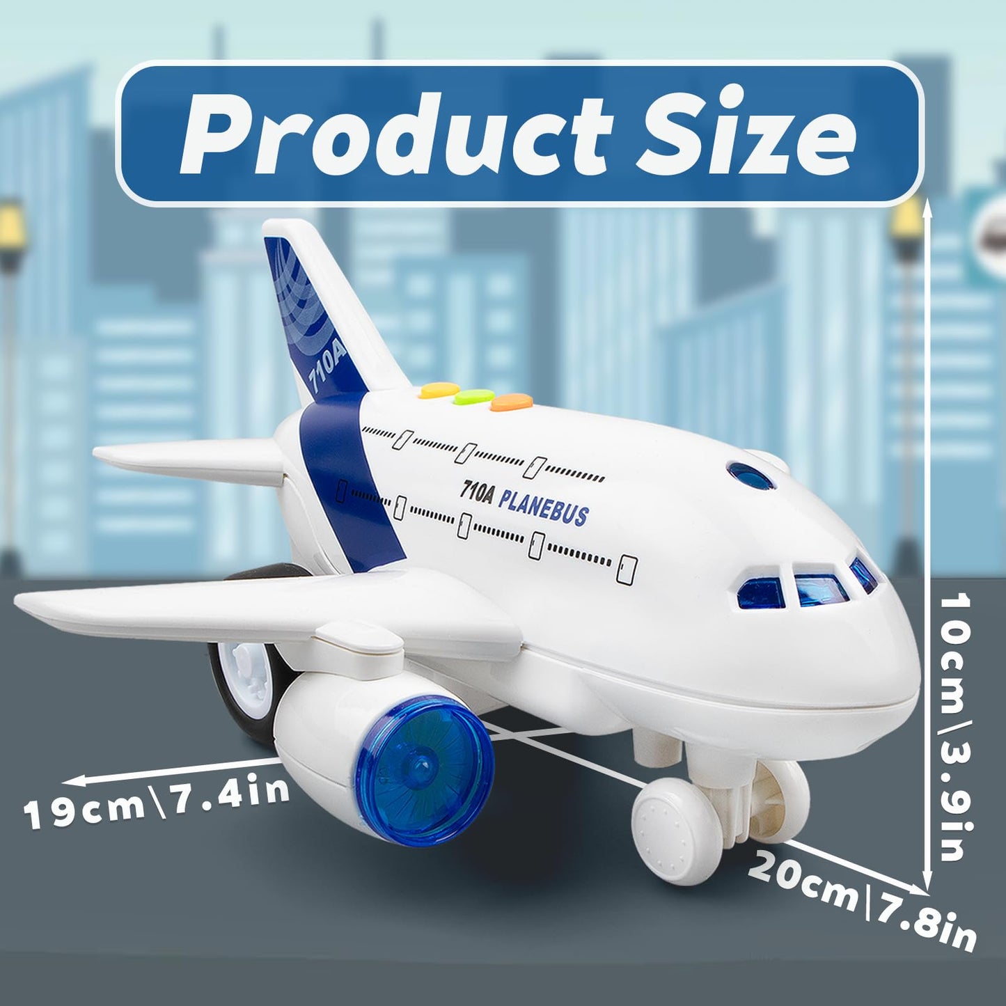 victob Airplane Toys for Toddlers – 1:200 Friction Powered Toy Plane with Flashing Lights and Sounds for Kids Boys & Girls Ages 3 4 5 6 7 8 – Christmas Birthday Party Gift, Pretend Play Vehicles