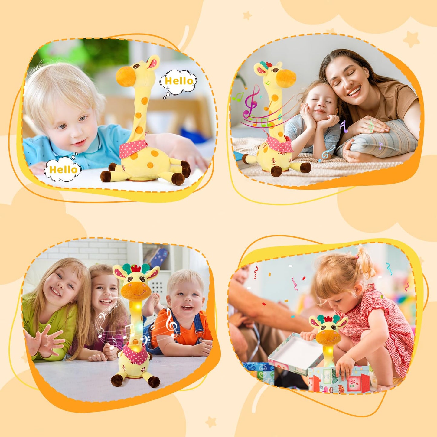 Emoin Dancing Giraffe Toy, Tanlking Giraffe Toys Musical Mimicking Toy, Singing 10 Pcs Songs for Baby Boys Girls, Repeating What You Say, Sing+Dancing+Recording+LED