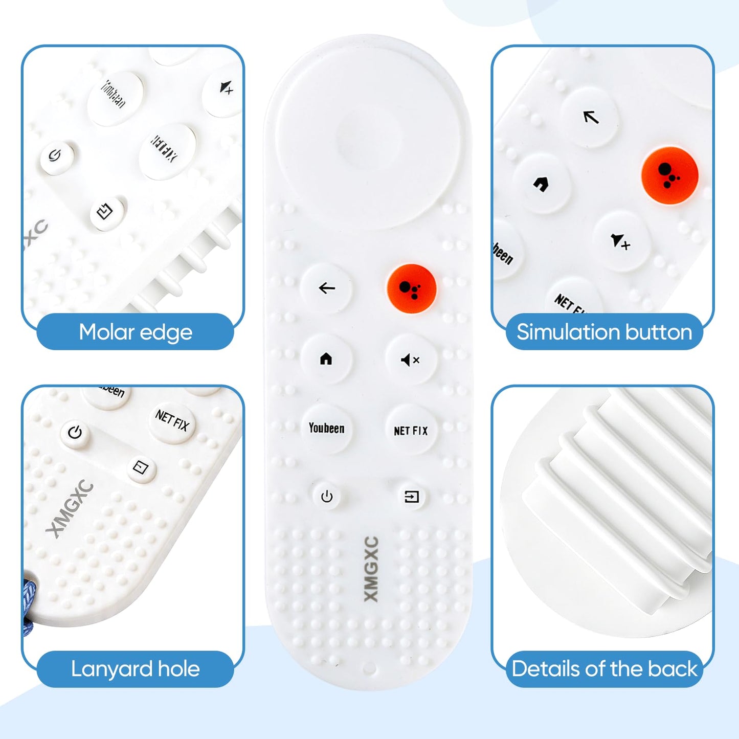 XMGXC Baby Teether Toy Chew Toys for Babies 3-24 Months TV Remote Control Shape Teething Relief for Infants (White)