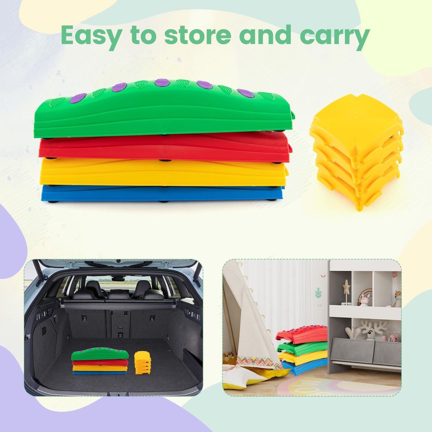 INFANS Kids Balance Beam Stepping Stones Set, 20 PCS Montessori Obstacle Course for Toddler Indoor Outdoor, Non Slip Rubber Base, Gymnastics Toy, Build Coordination Gross Motor Skills (Rainbow)