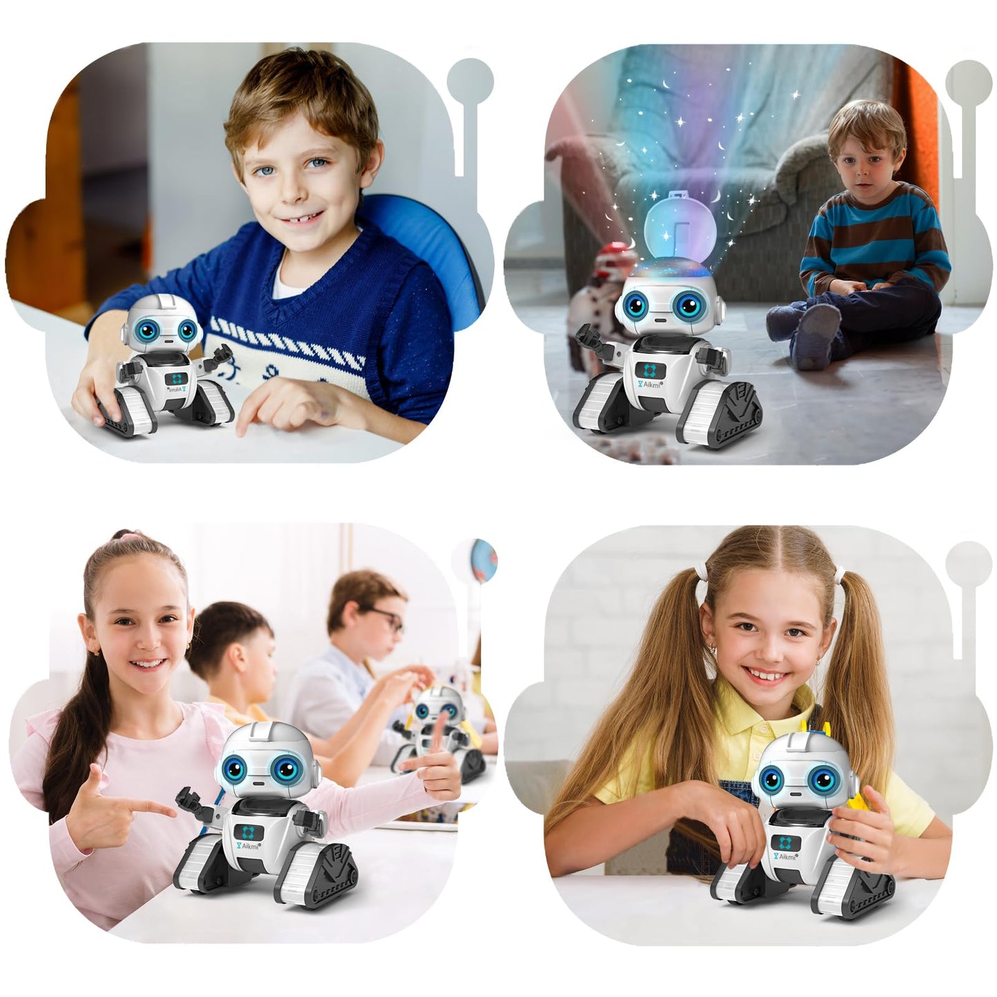 Aikmi Robot Toys for Kids 5-7, Rechargeable Remote Control Robot with Projector Night Light for Kids, Gesture Sensor, Music, Toys for 6 Year Old Boys Girls Birthday Present Boy Toy (White)