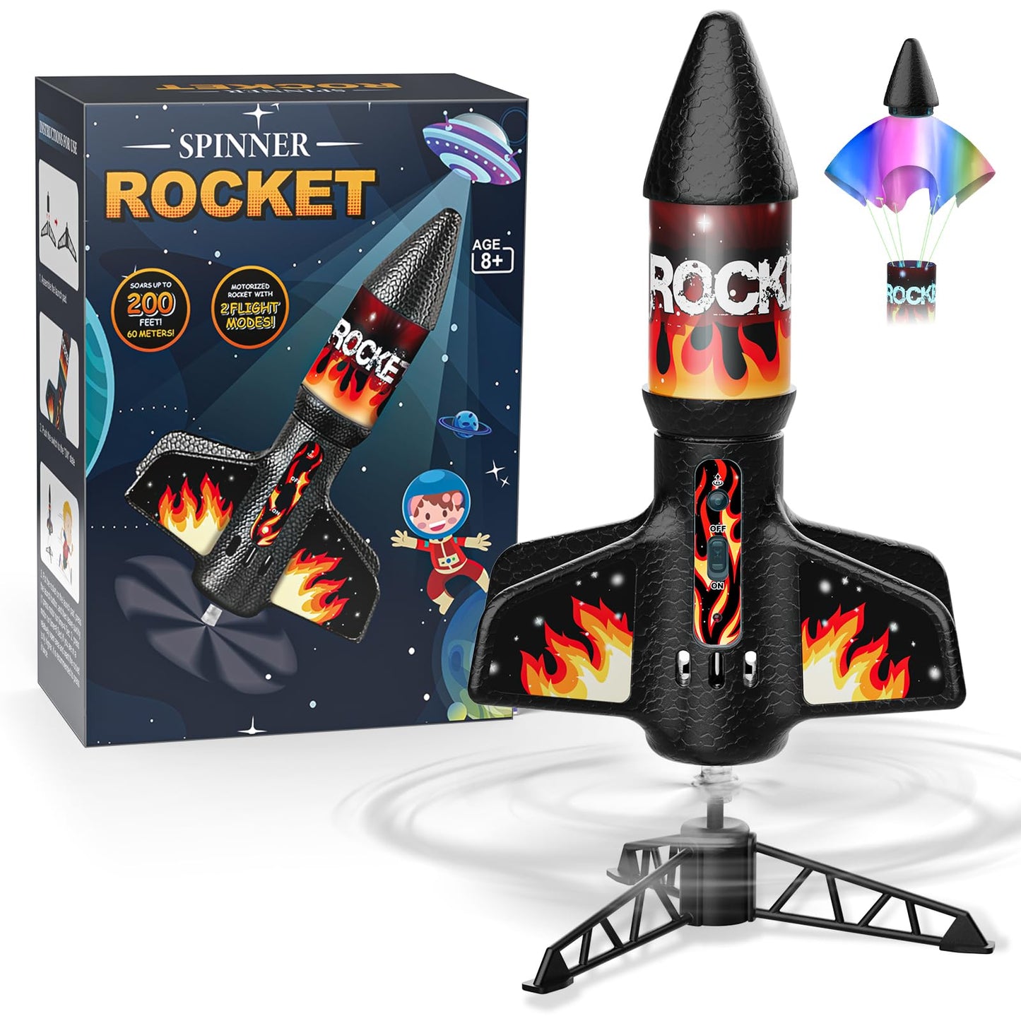 Mafbeanl Rocket Launcher for Kids, Self Launching Motorized Air Rocket Toy, Outdoor Toys for Ages 8-12, Model Rockets with Parachute Safely Land, Spaceship Launch up to 200 ft Birthday Gifts for Boys