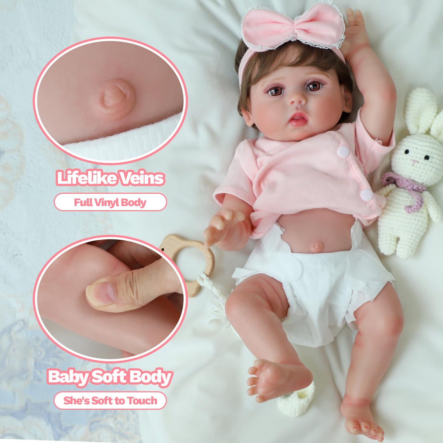 SCOM Reborn Baby Doll Girl - 18 Inch Realistic Real Life Doll with Hair, Lifelike Baby with Anatomically Correct, Newborn Toddler with Vinyl Body for Age 3 4 5 6 Year Old Gift