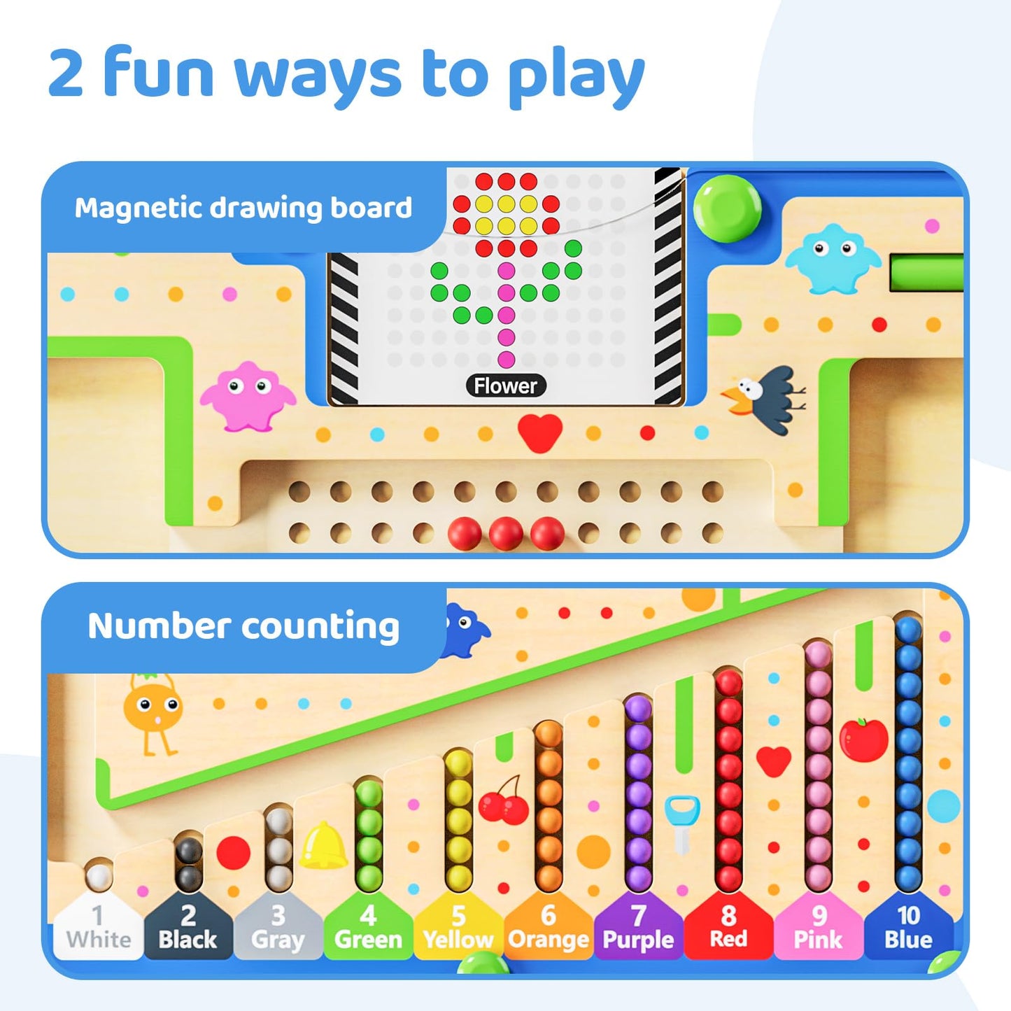 zhiwuzhu 2 in1 Magnetic Color and Number Maze,Wooden Montessori Preschool Learning Activities Toys,Toddler Travel Essentials Toys,3 4 5 Year Old Boy Girl Birthday Gift Toys