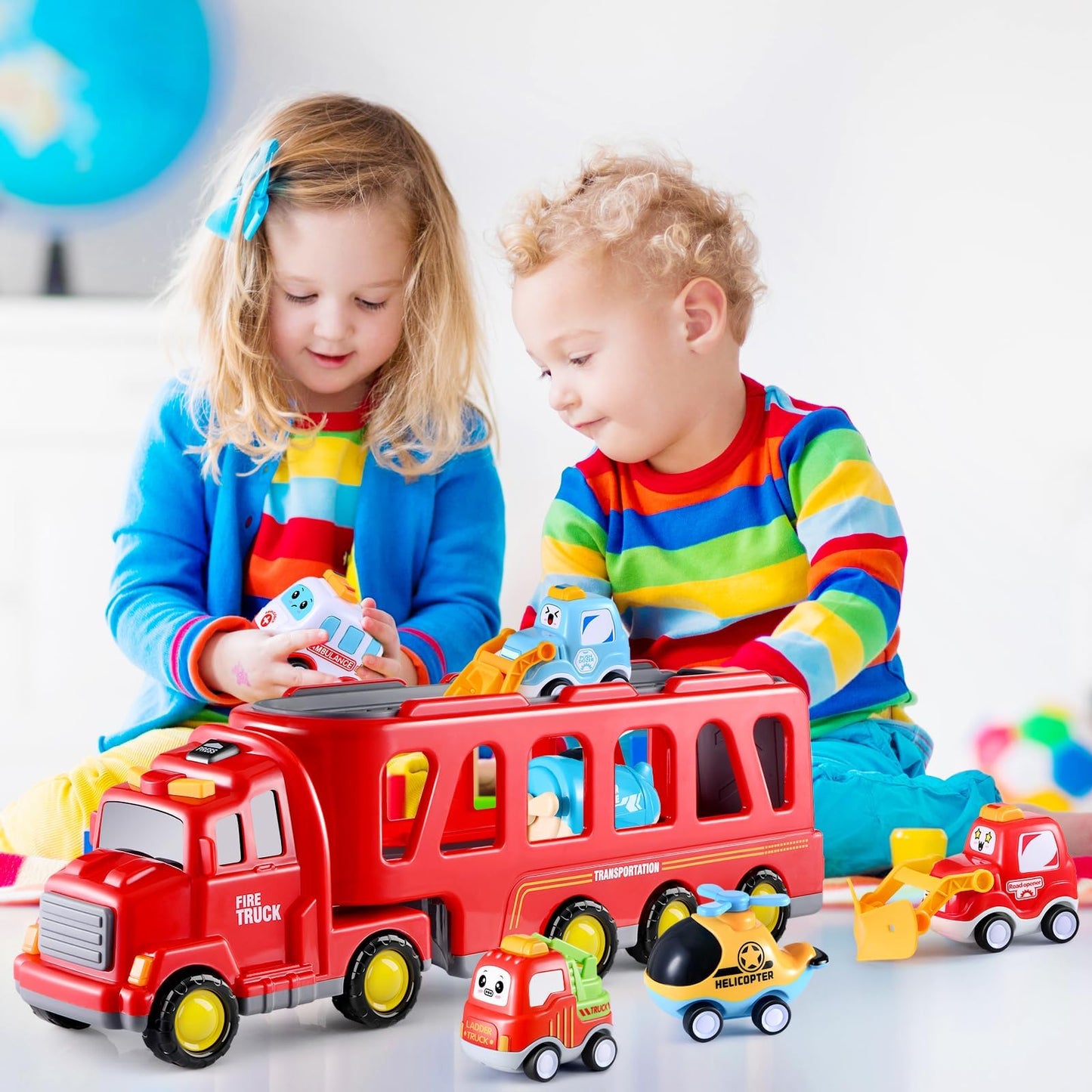 Fire Toy for Boys and Girls Aged 3 4 5 6 Years - 7-in-1 Transport Trolley for Toddlers from 1 to 3 Years, Christmas and Birthday Gifts - Age 3 to 9 Years