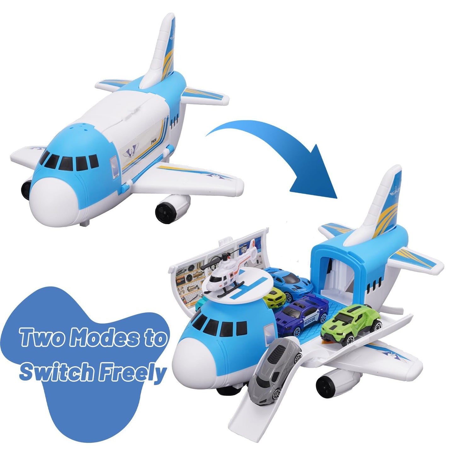 Airplane Toy Car Toy Set Airport Playmat with Helicopter, Truck, Plane, Sign Parking Lot Toy Set with Traffic Signs and Road Accessories Transport Airplane Scene Play Mat for Toddler Age 3+